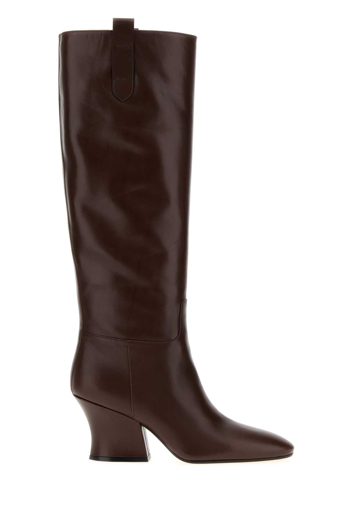 Jil Sander Women Chocolate Leather Lune Boots JIL SANDER