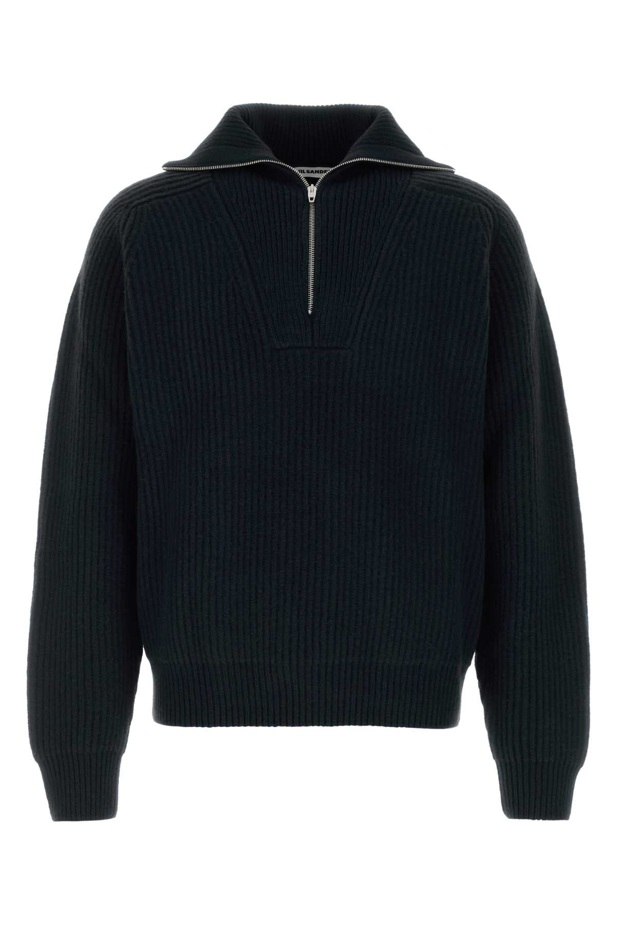 Jil Sander Men Black Wool Polo Shirt JIL SANDER