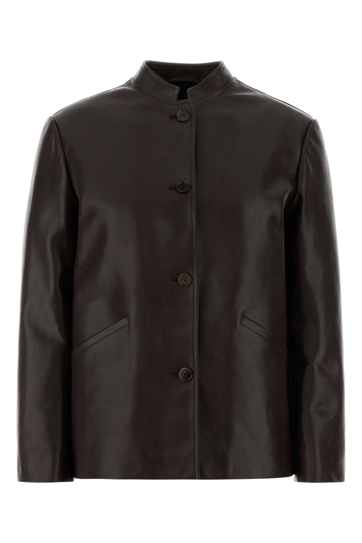 Jil Sander Women Brown Leather Jacket JIL SANDER