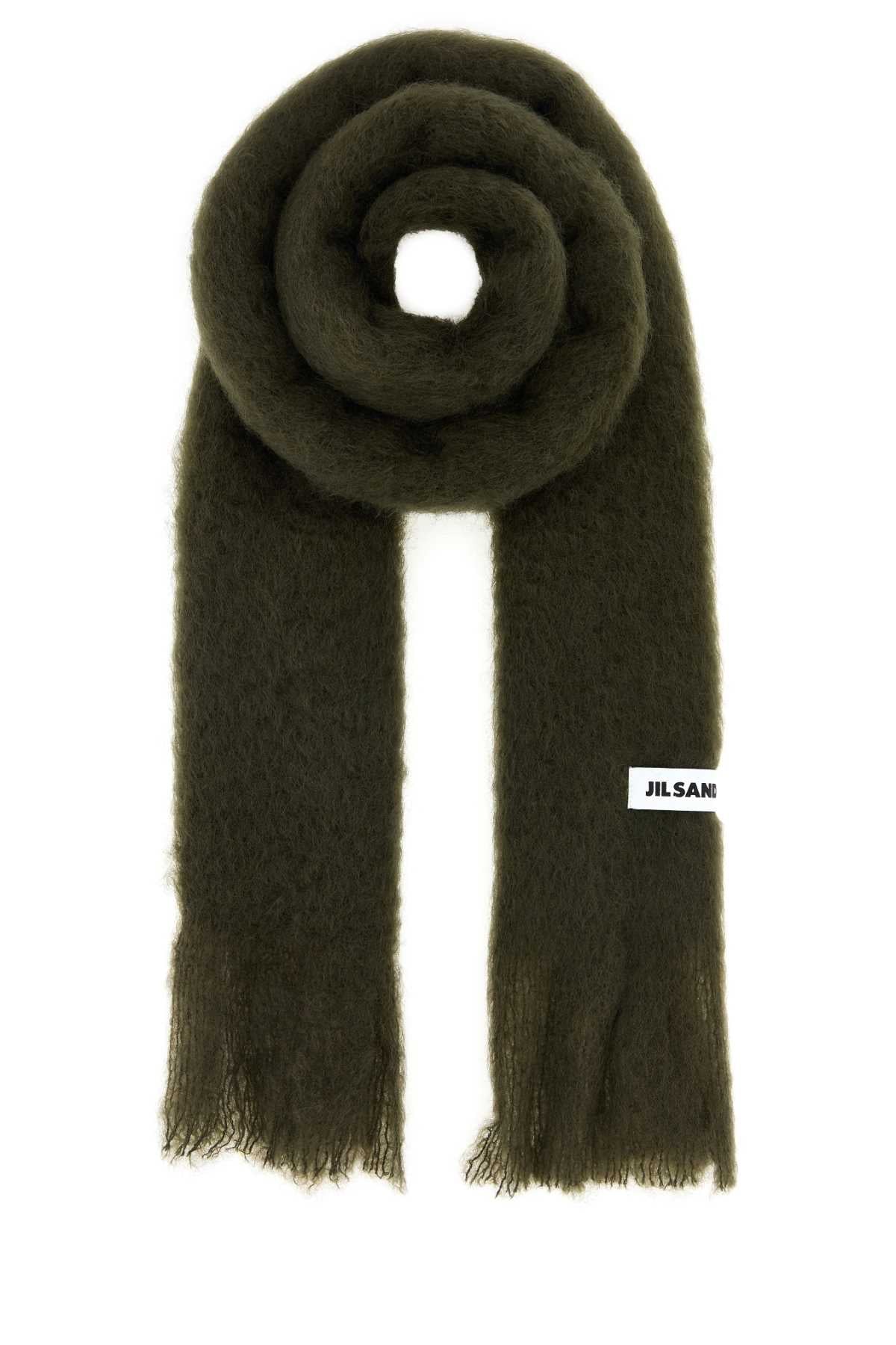 Jil Sander Men Olive Green Mohair Blend Scarf JIL SANDER