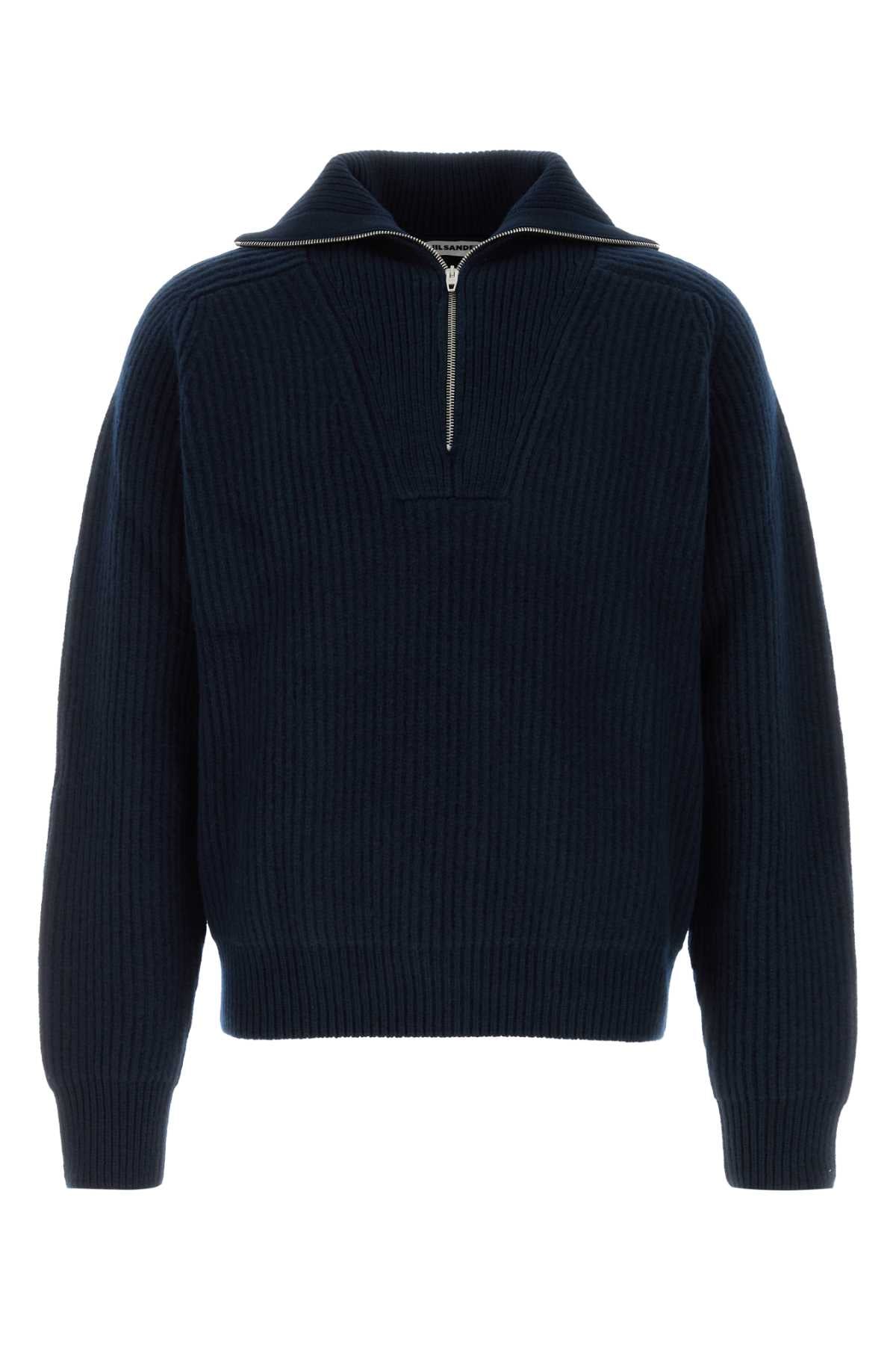 Jil Sander Men Navy Blue Wool Polo Shirt JIL SANDER