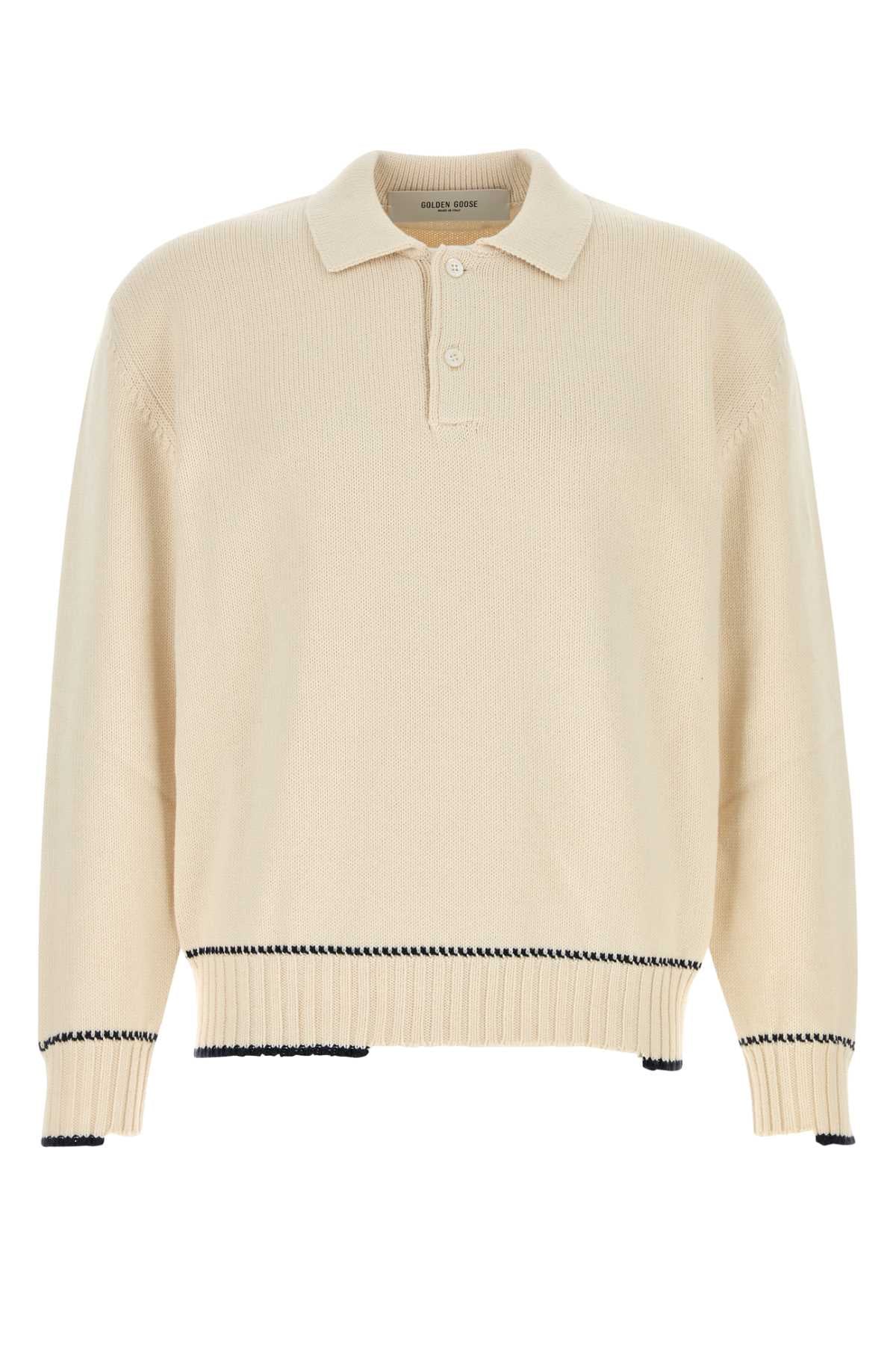 Golden Goose Deluxe Brand Men Ivory Knit Polo Shirt GOLDEN GOOSE