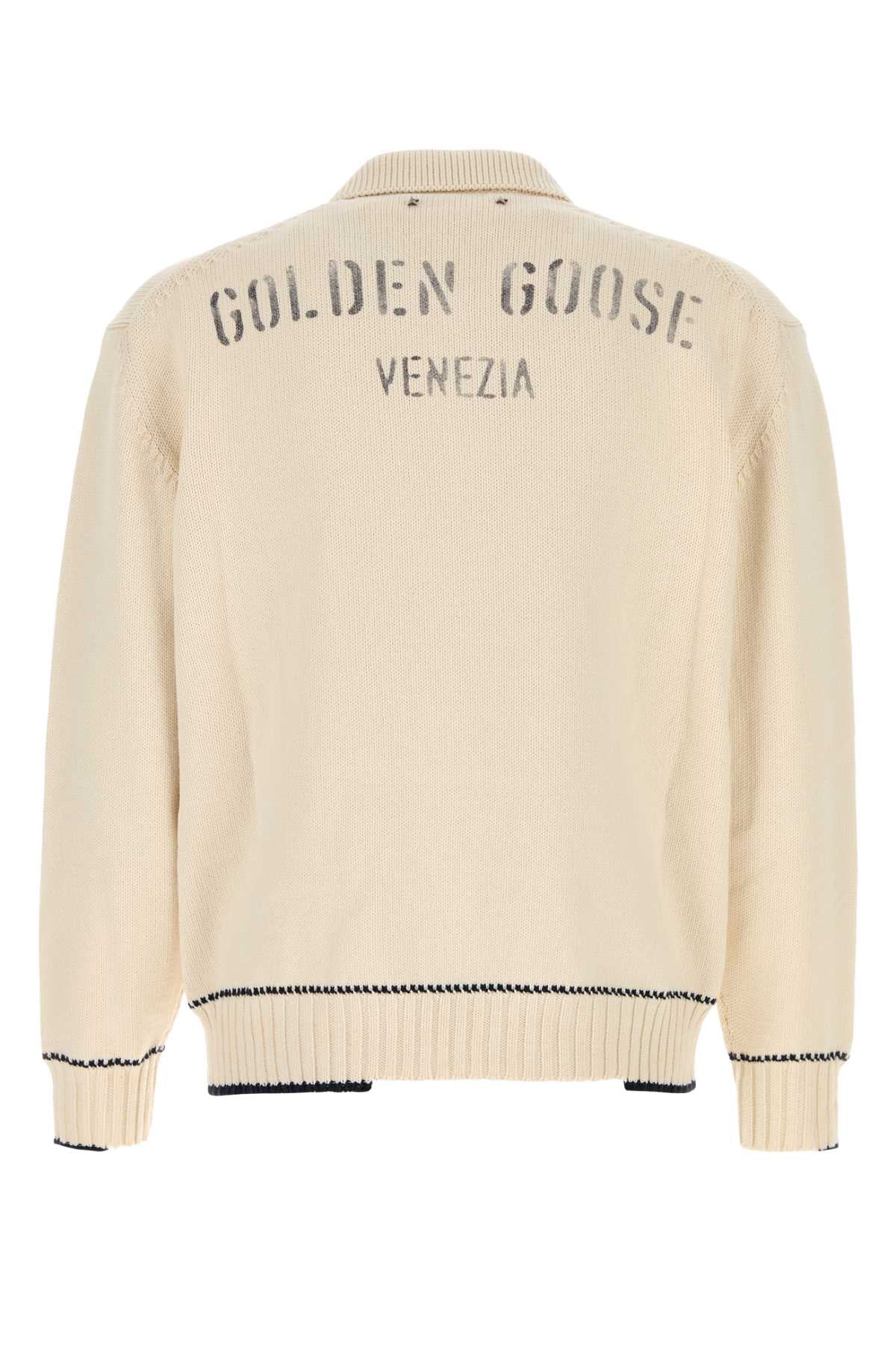 Golden Goose Deluxe Brand Men Ivory Knit Polo Shirt GOLDEN GOOSE