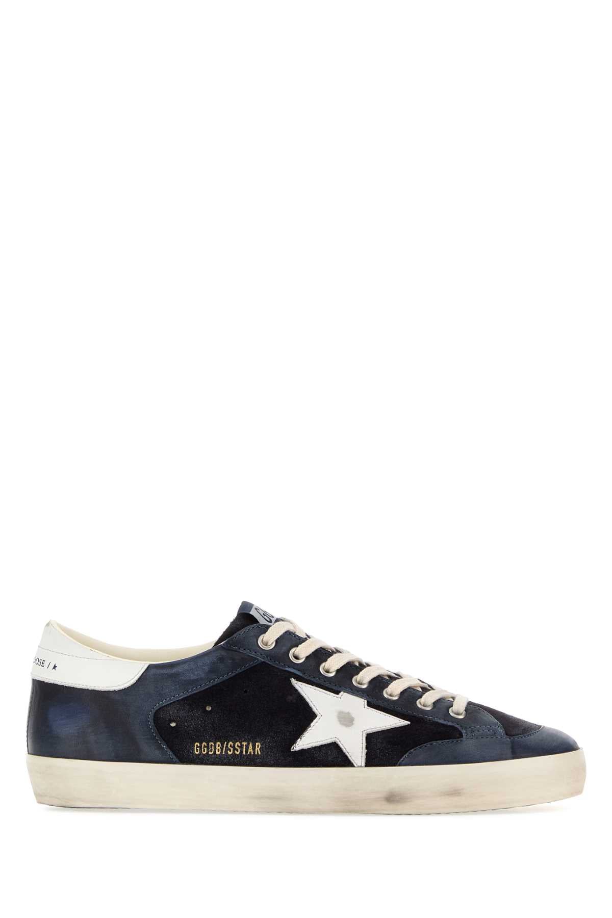 Golden Goose Deluxe Brand Men Navy Blue Leather And Suede Super Star Sneakers GOLDEN GOOSE