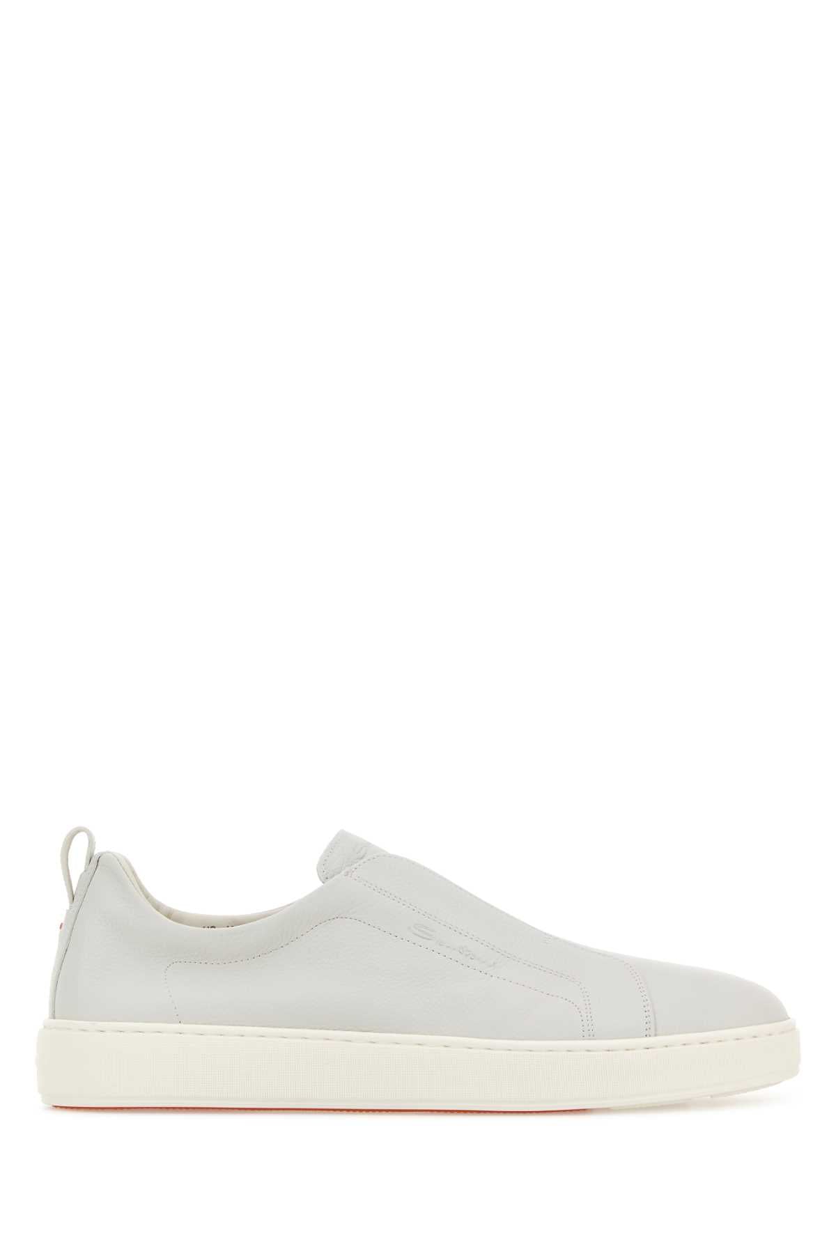 Santoni Men Chalk Leather Victory Slip Ons SANTONI