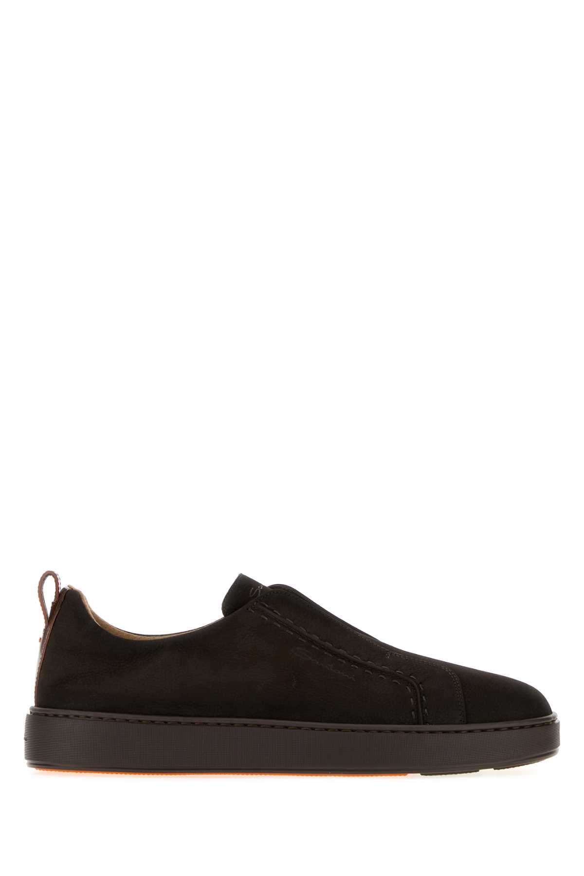 Santoni Men Dark Brown Nubuck Victory Slip Ons SANTONI