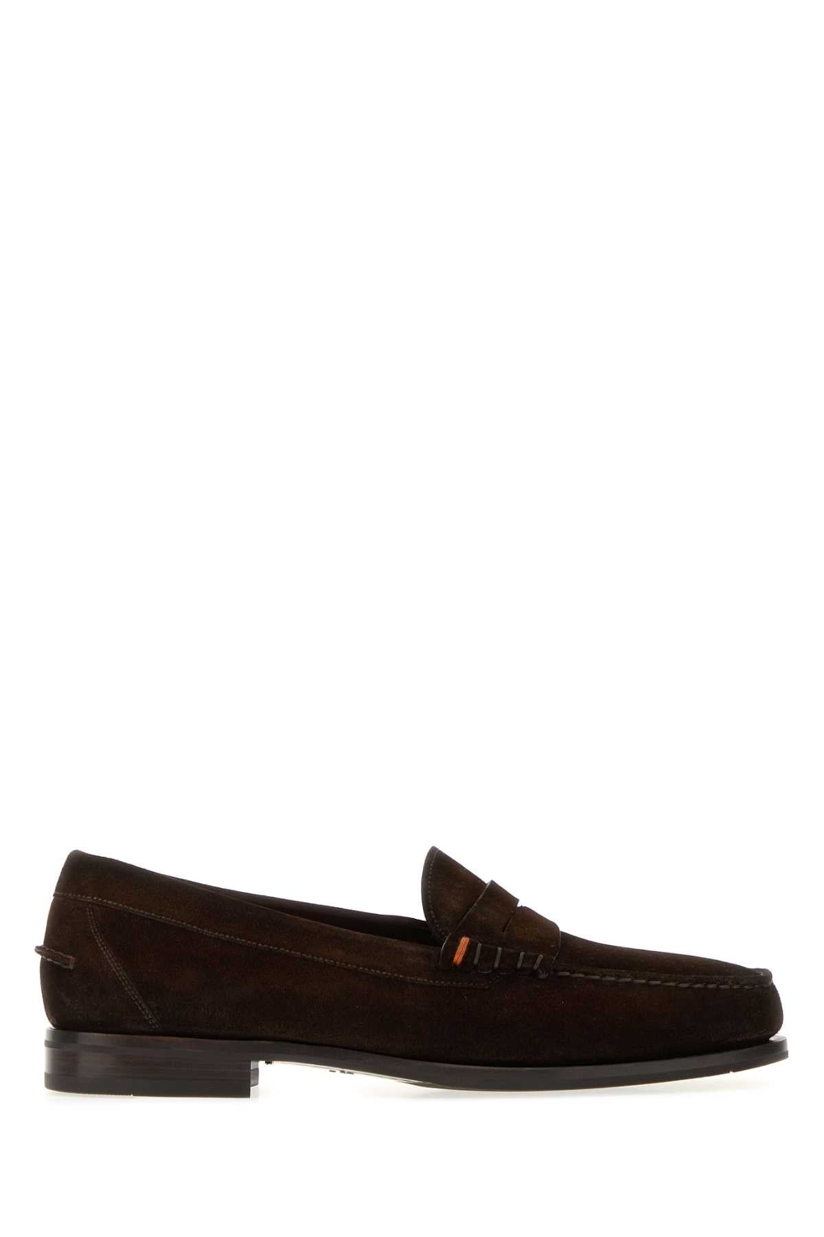 Santoni Men Dark Brown Suede Quentin Loafers SANTONI