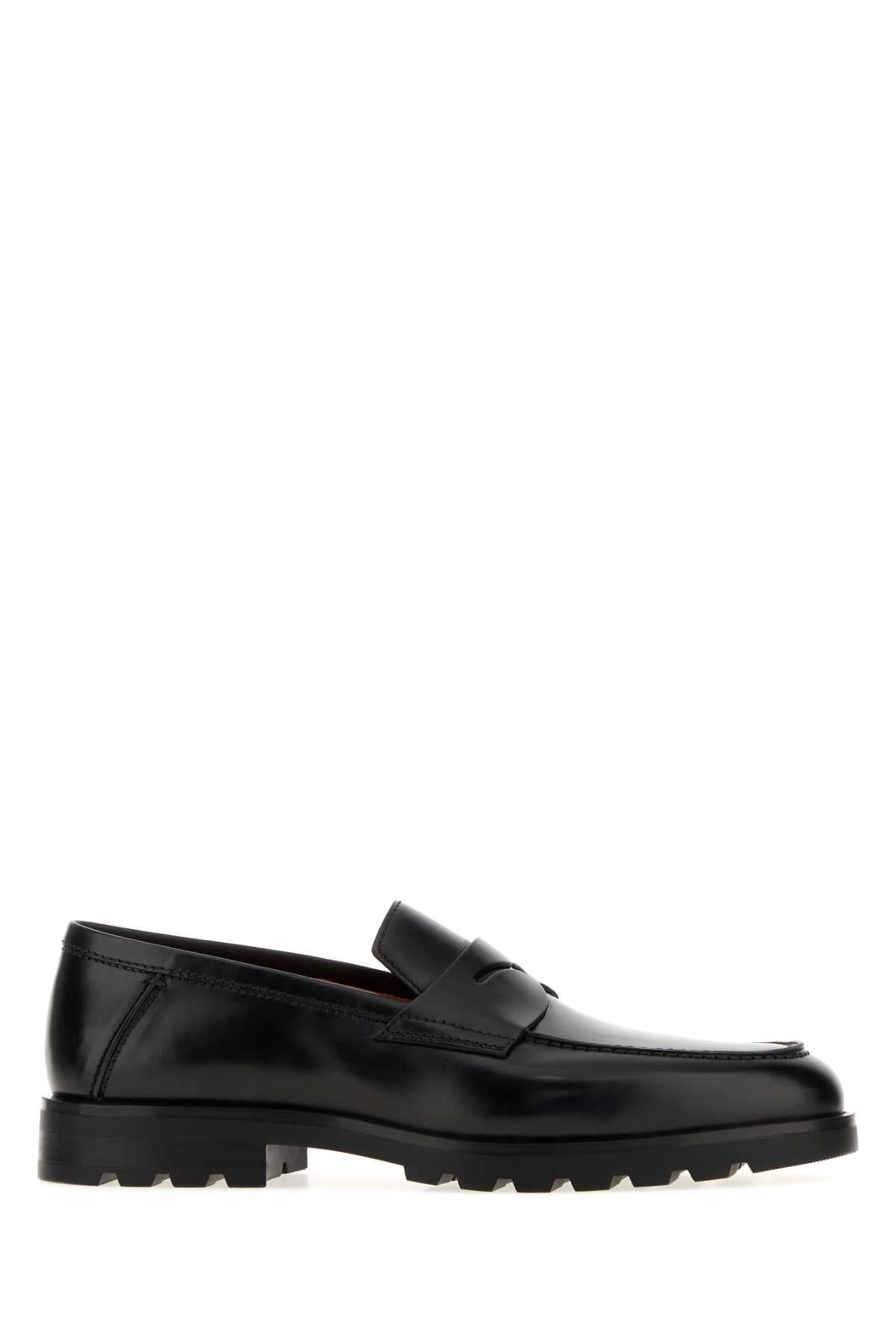 Santoni Men Black Leather Rock Loafers SANTONI