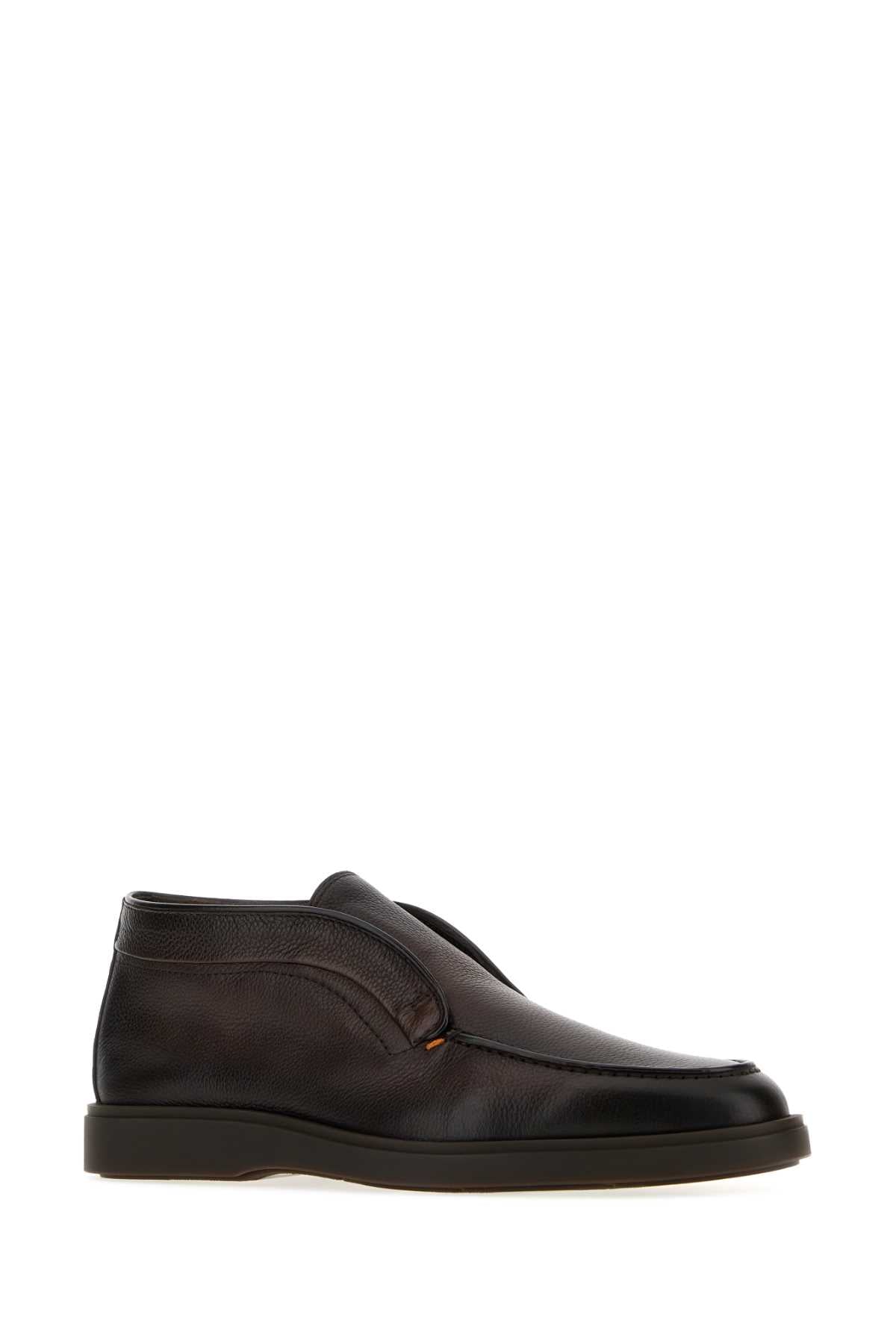 Santoni Men Dark Brown Leather Digits Loafers SANTONI