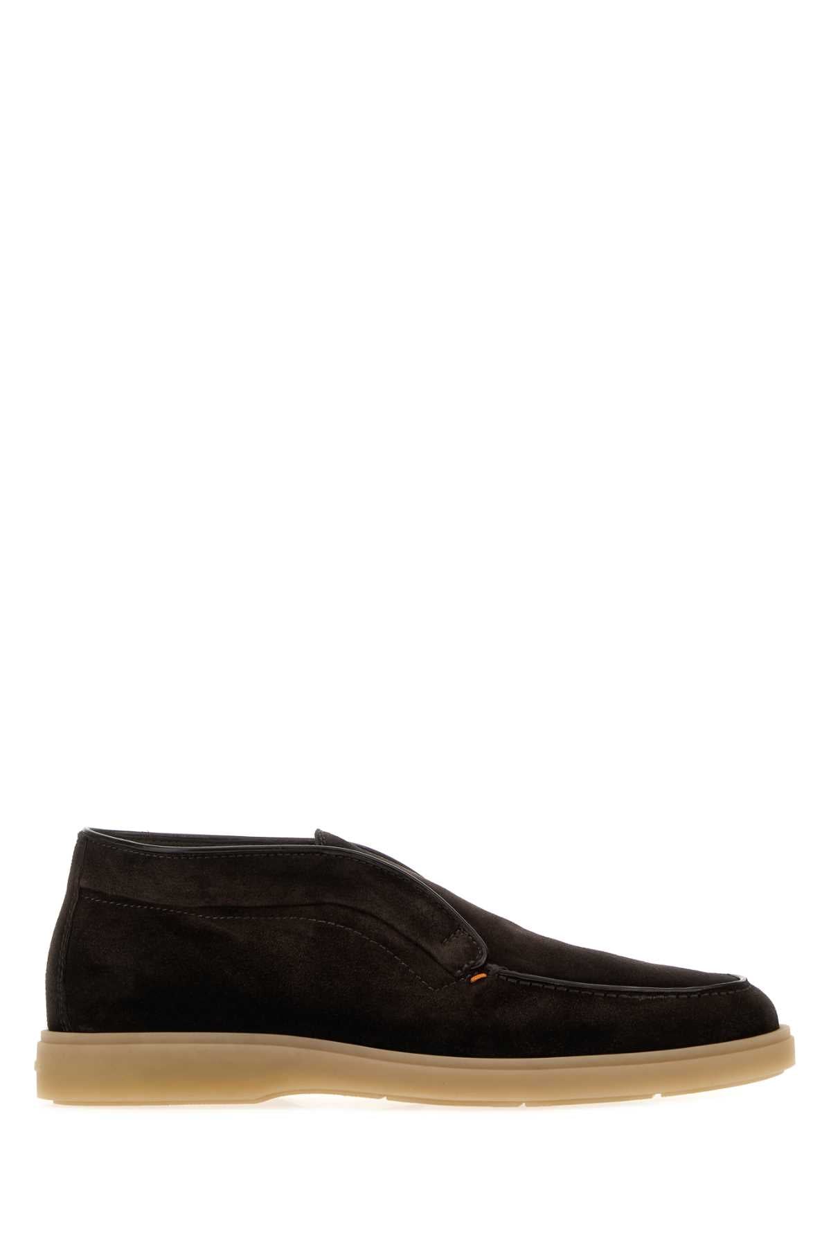 Santoni Men Dark Brown Suede Digits Loafers SANTONI