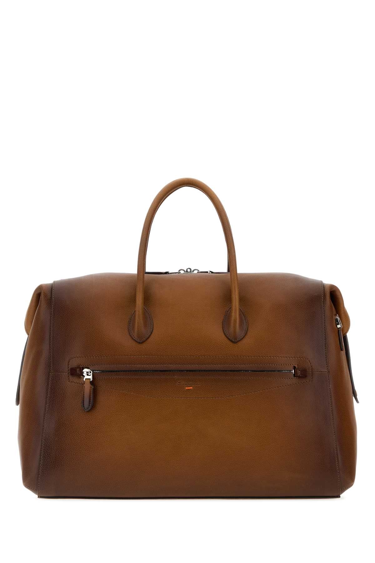 Santoni Men Brown Leather Travel Bag SANTONI
