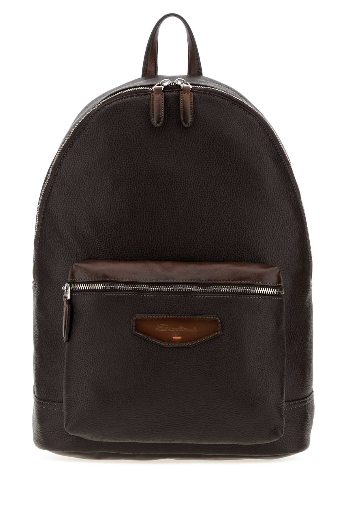 Santoni Men Dark Brown Leather Backpack SANTONI