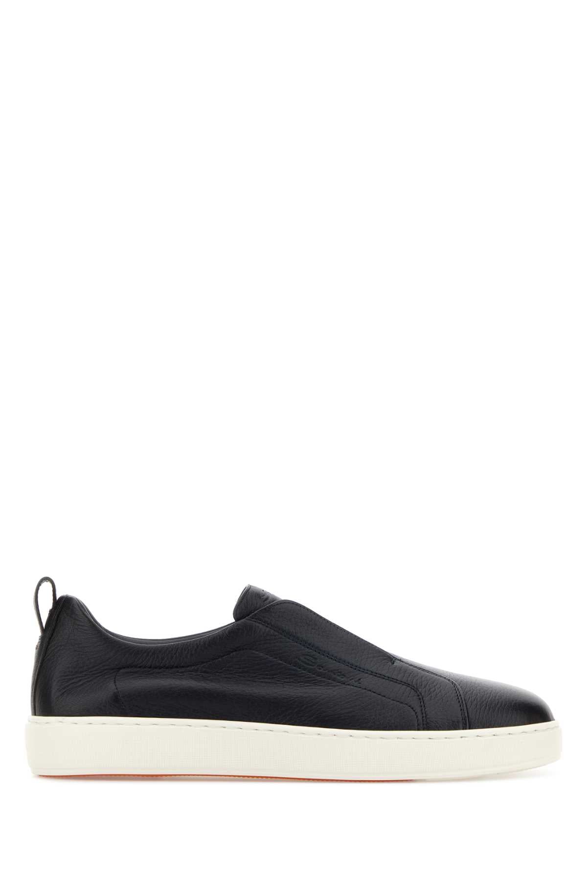 Santoni Men Dark Blue Leather Victory Slip Ons SANTONI