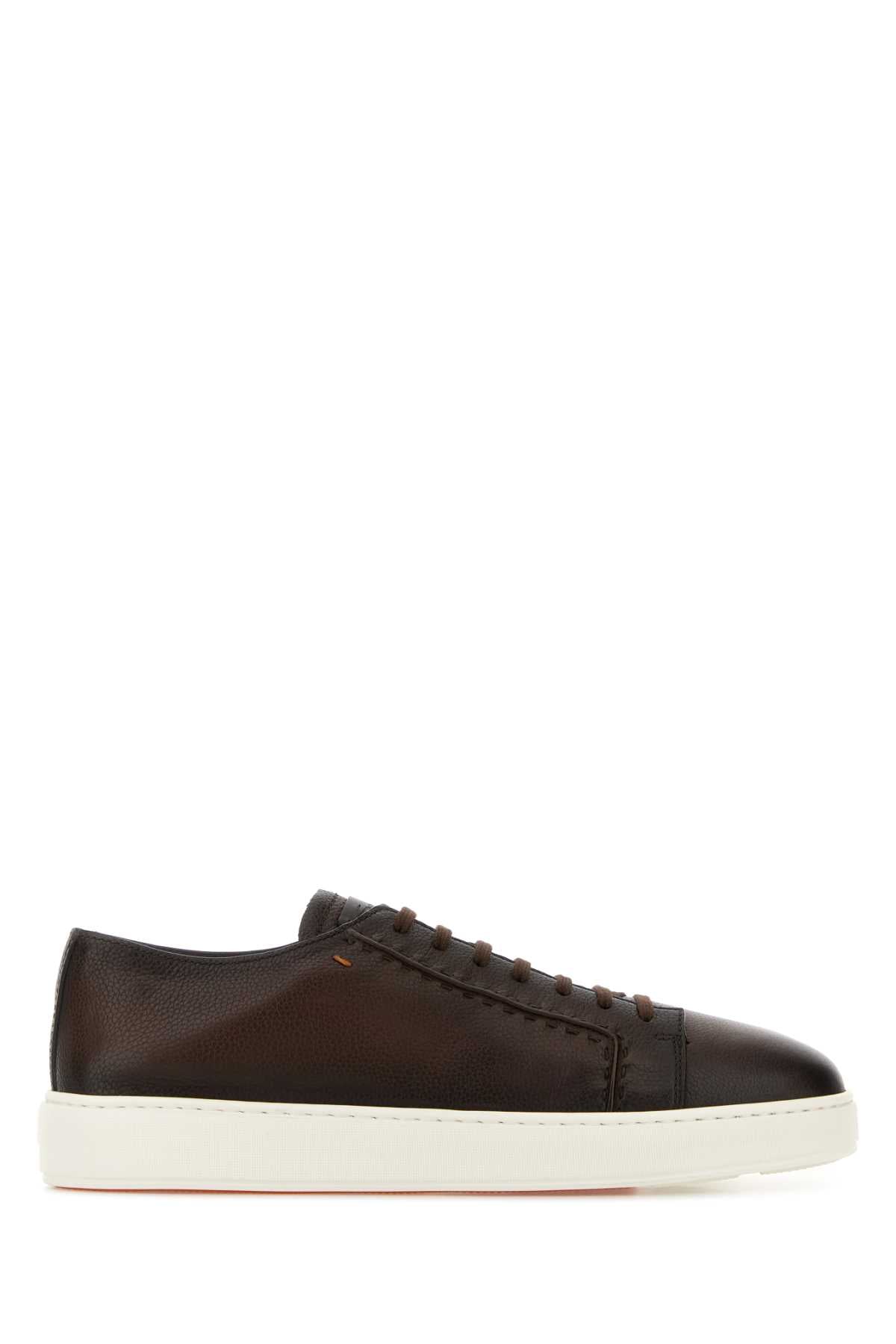 Santoni Men Dark Brown Leather Sneakers SANTONI