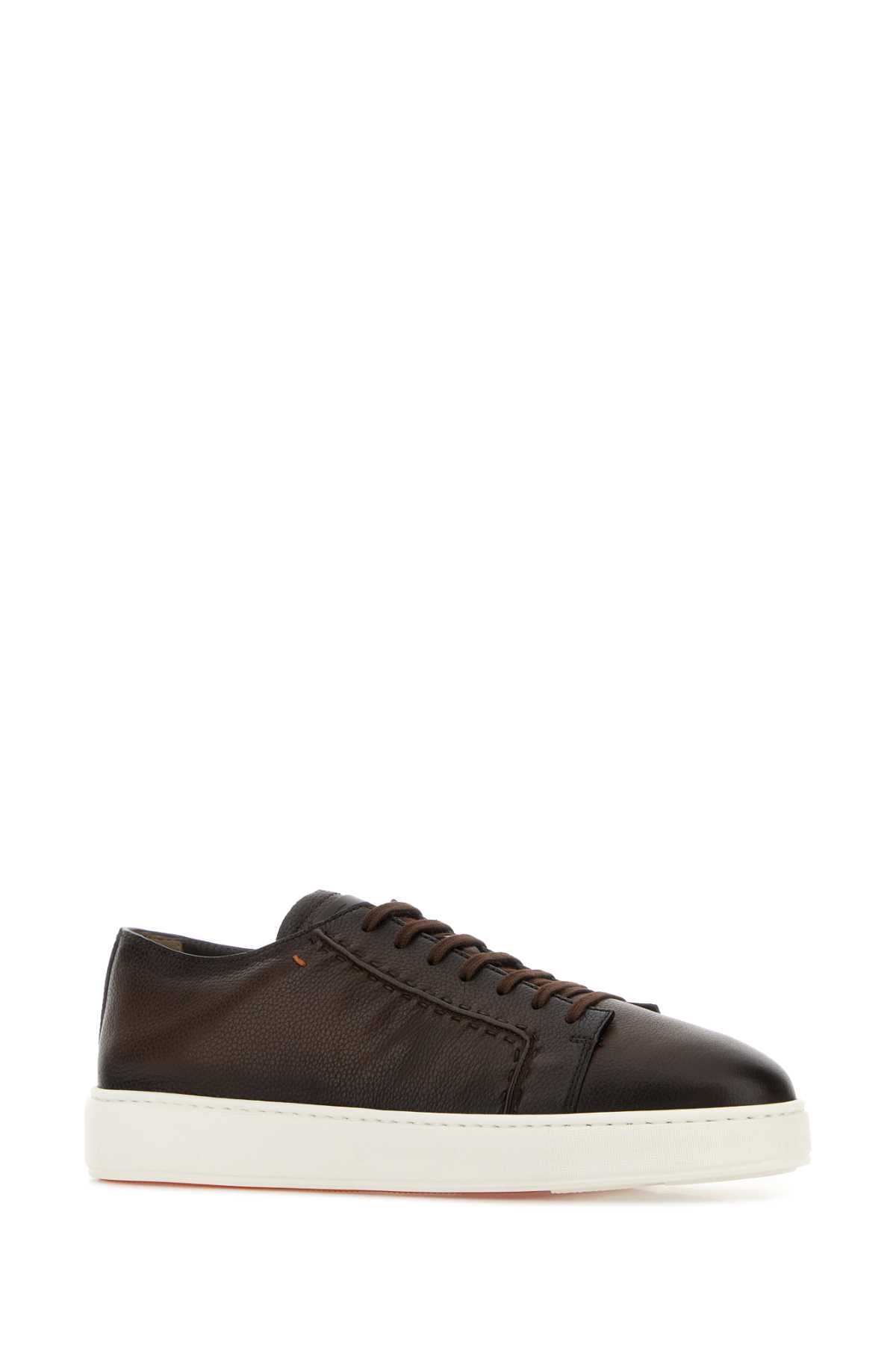 Santoni Men Dark Brown Leather Sneakers SANTONI