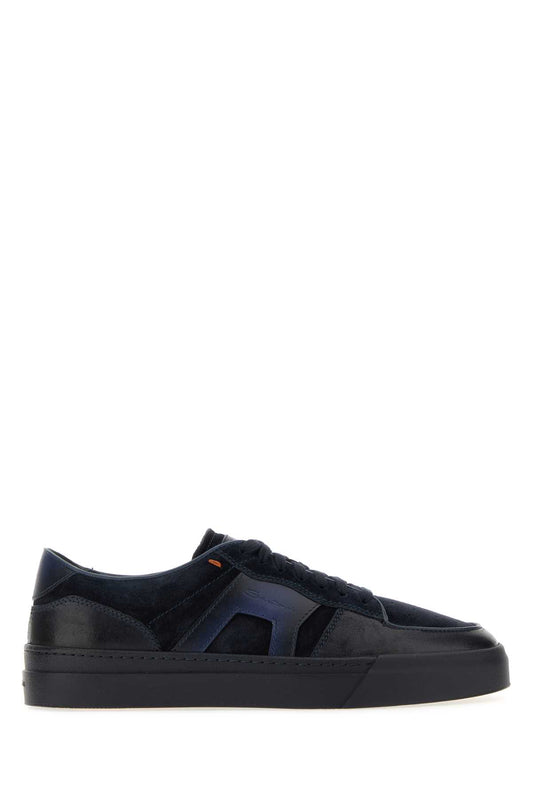 Santoni Men Blue Leather And Suede Sport Sneakers SANTONI