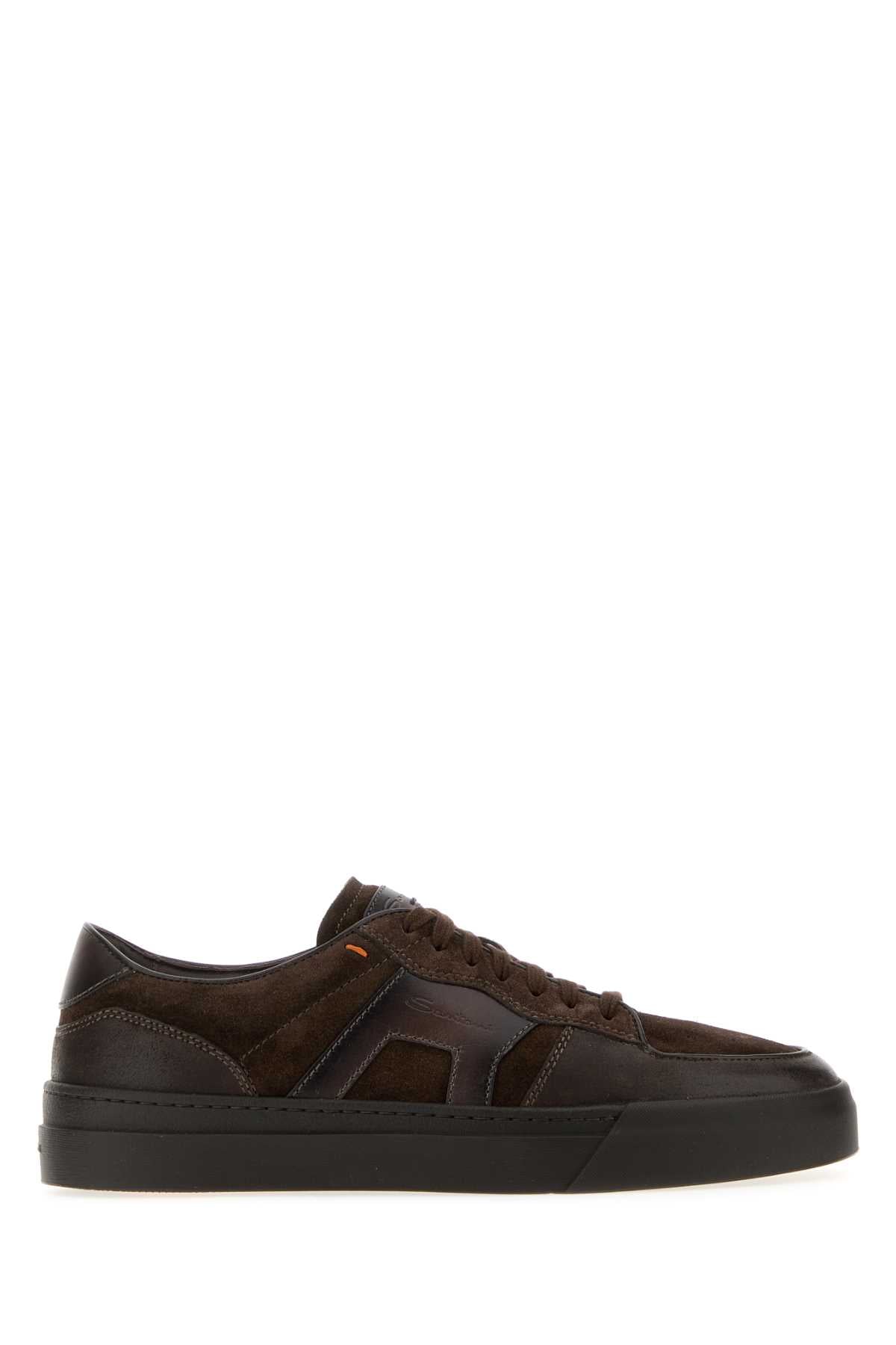 Santoni Men Brown Leather And Suede Dbs-Sport  Sneakers SANTONI