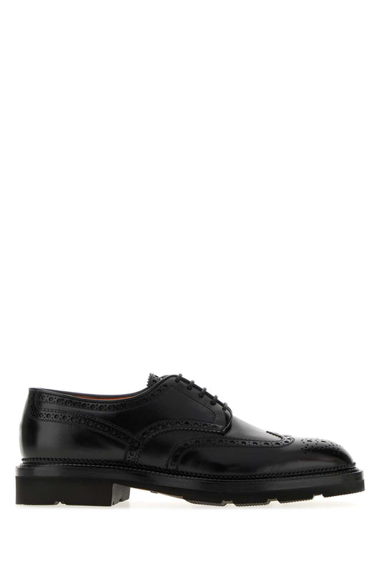 Santoni Men Black Leather Emil Lace-Up Shoes SANTONI