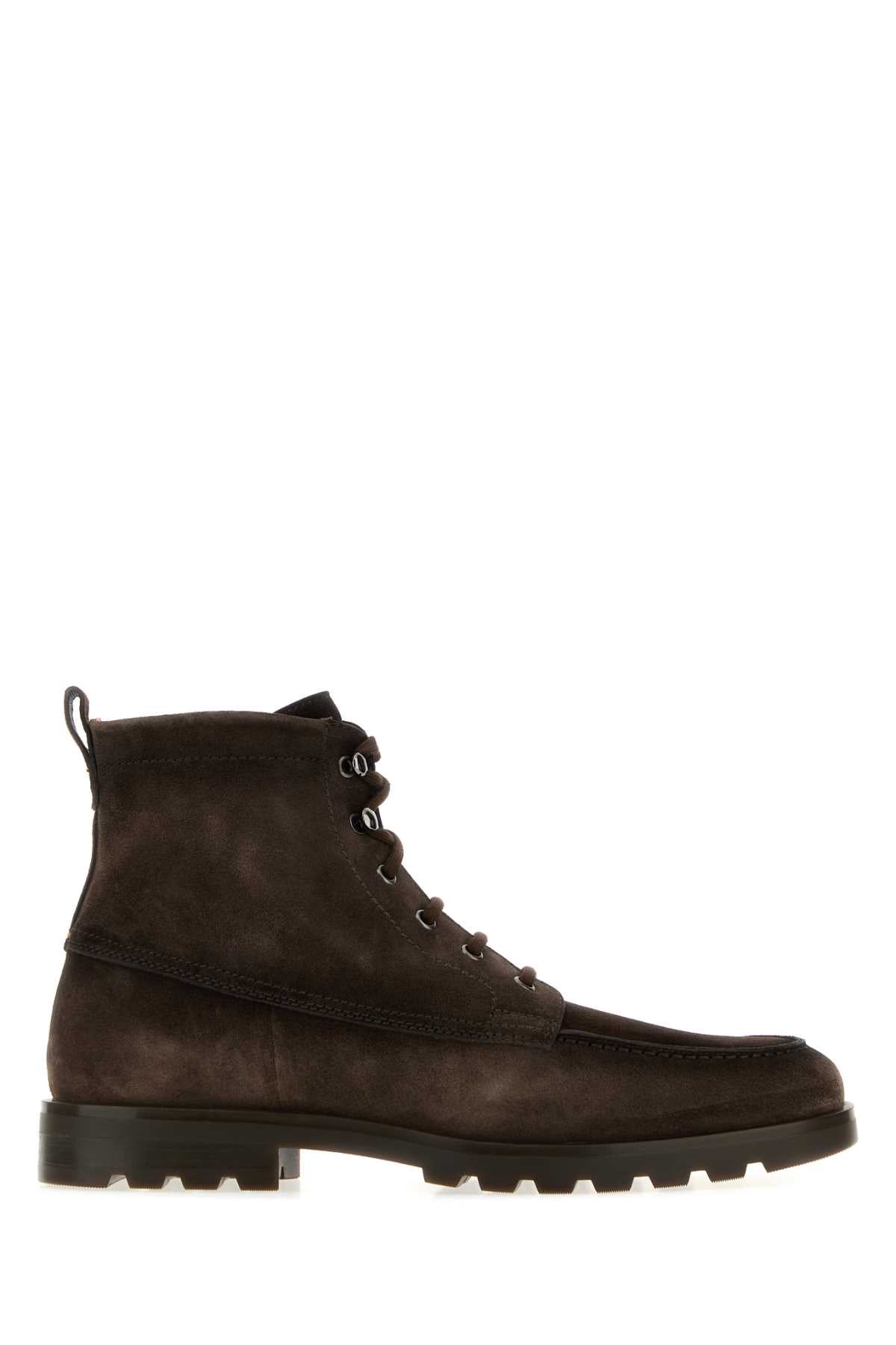 Santoni Men Dark Brown Suede Flair Ankle Boots SANTONI