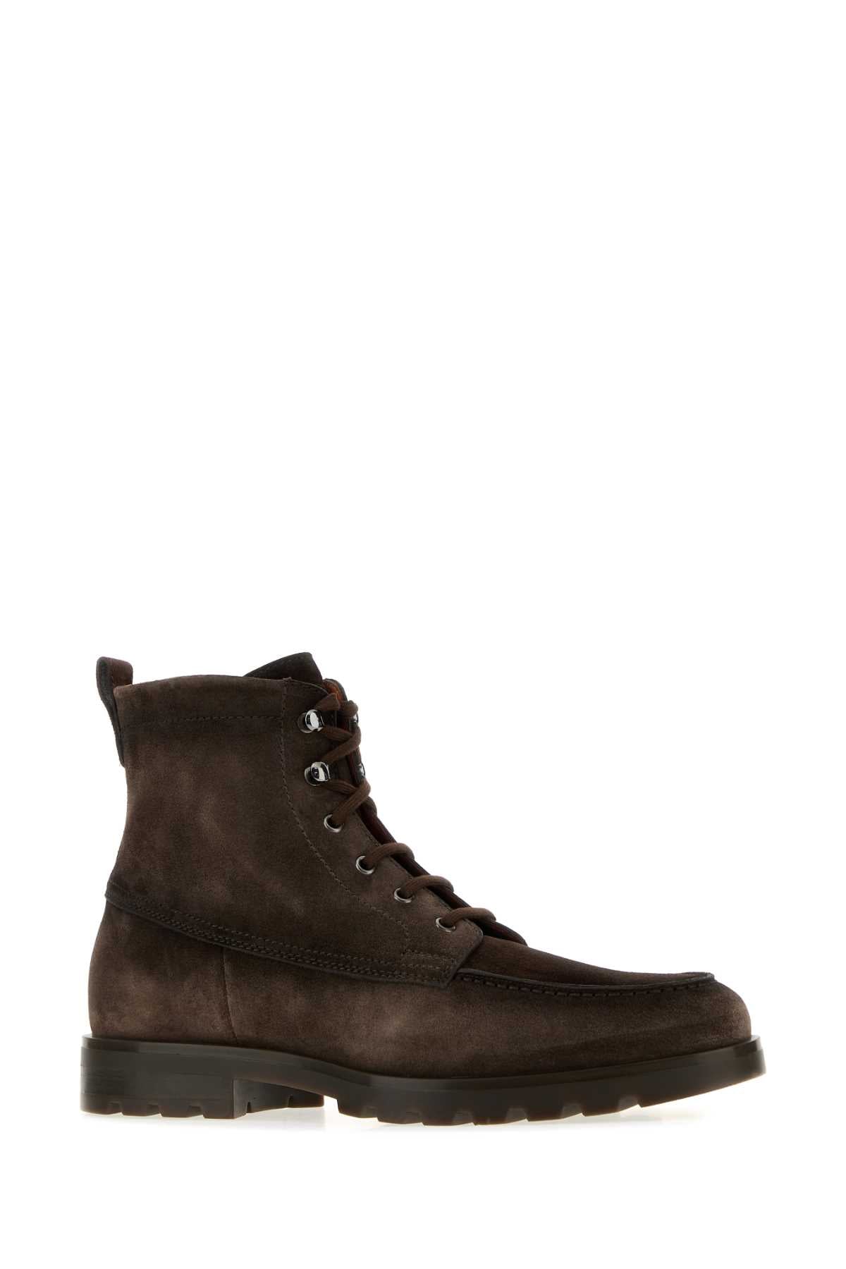 Santoni Men Dark Brown Suede Flair Ankle Boots SANTONI