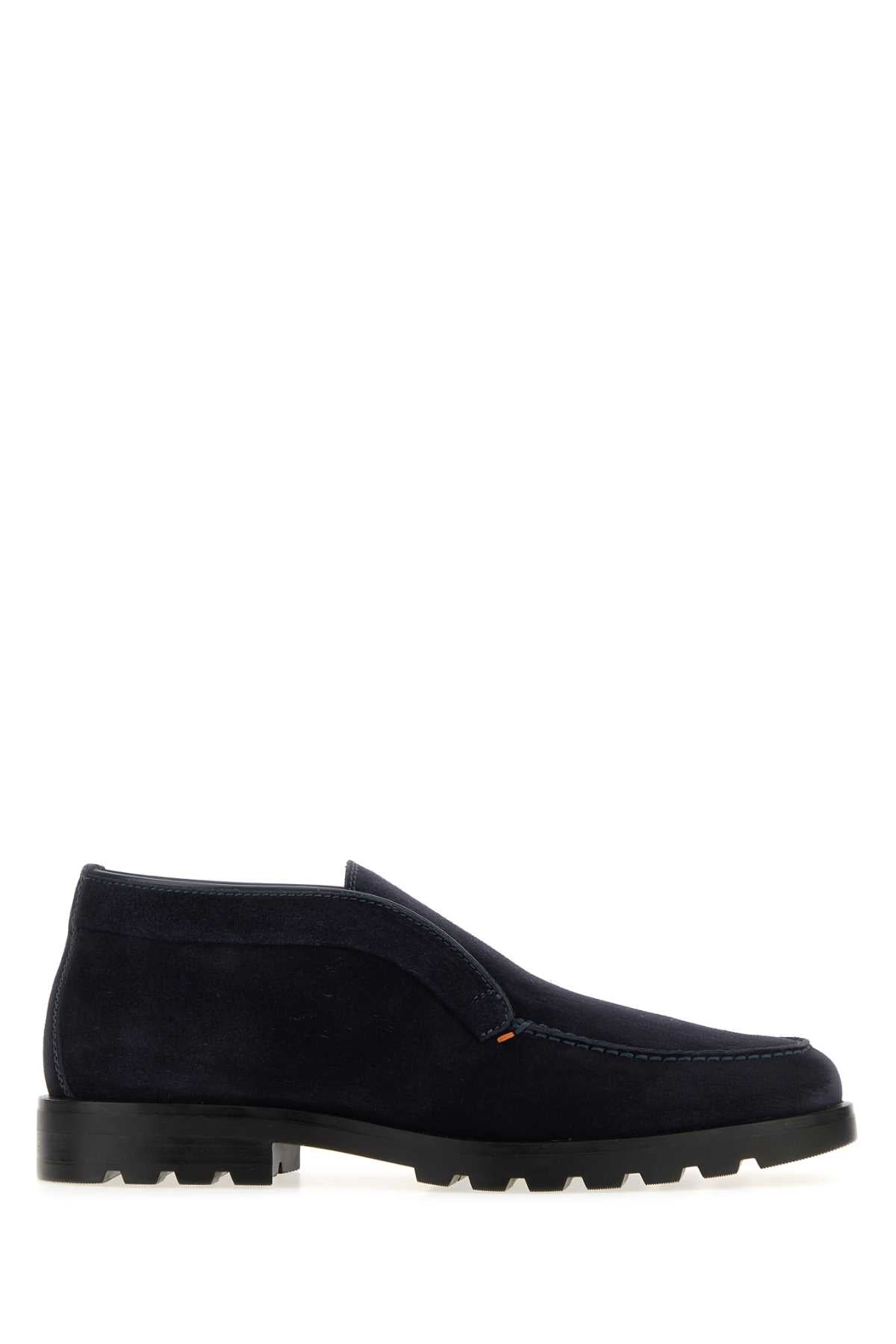 Santoni Men Navy Bue Suede Desert Slip-Ons SANTONI