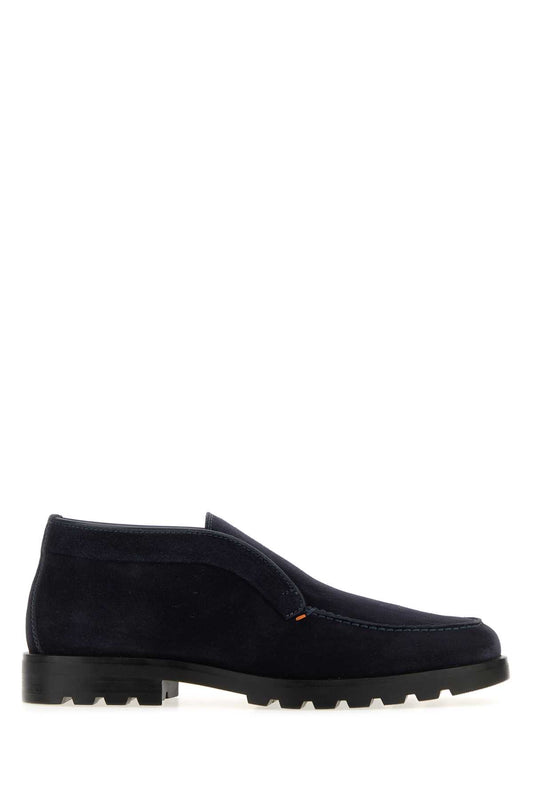 Santoni Men Navy Bue Suede Desert Slip-Ons SANTONI