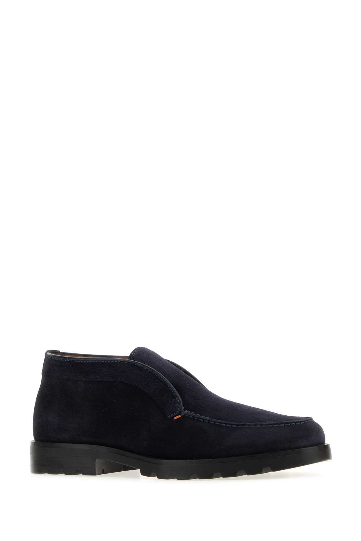 Santoni Men Navy Bue Suede Desert Slip-Ons SANTONI