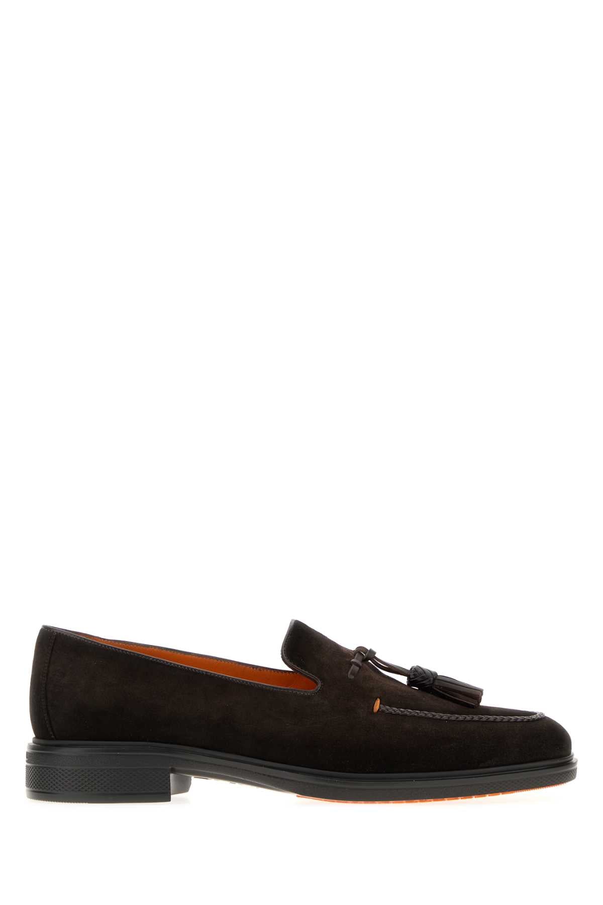 Santoni Men Dark Brown Suede Easy Loafers SANTONI