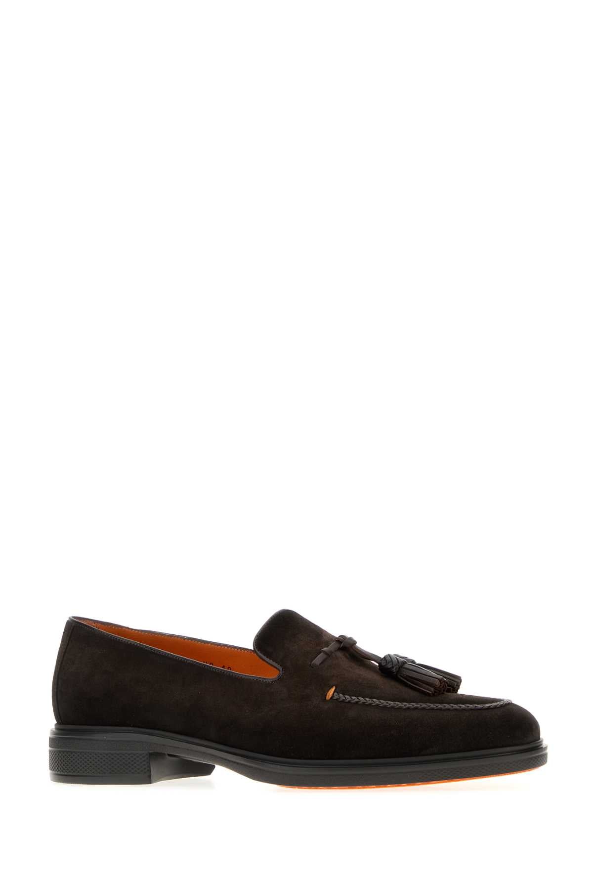 Santoni Men Dark Brown Suede Easy Loafers SANTONI