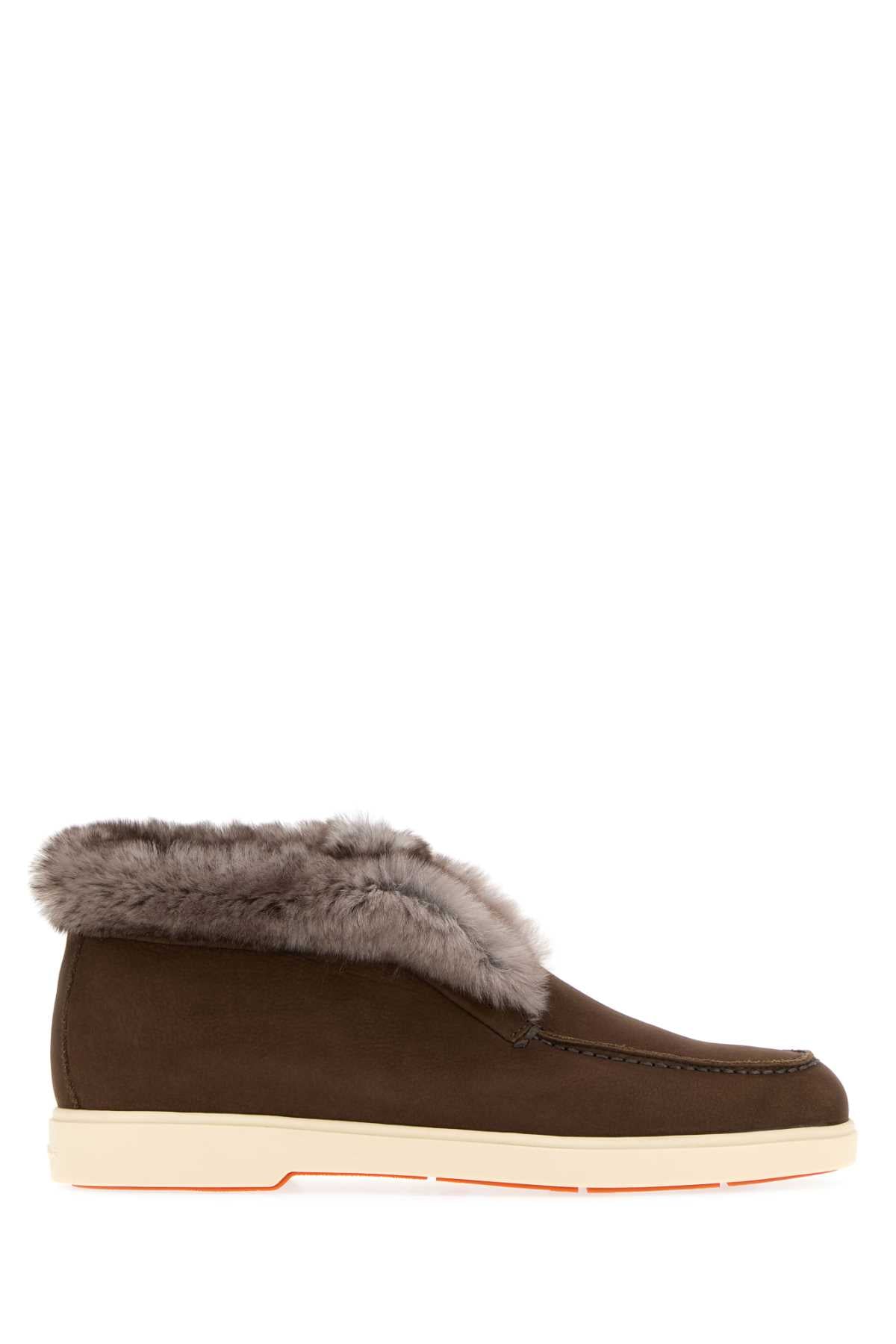 Santoni Women Brown Suede Hadeel Loafers SANTONI