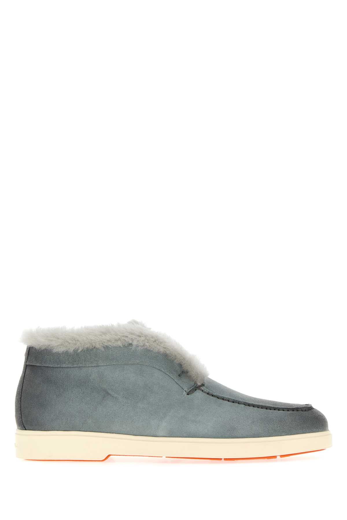 Santoni Women Dark Grey Suede Fortune Slip Ons SANTONI