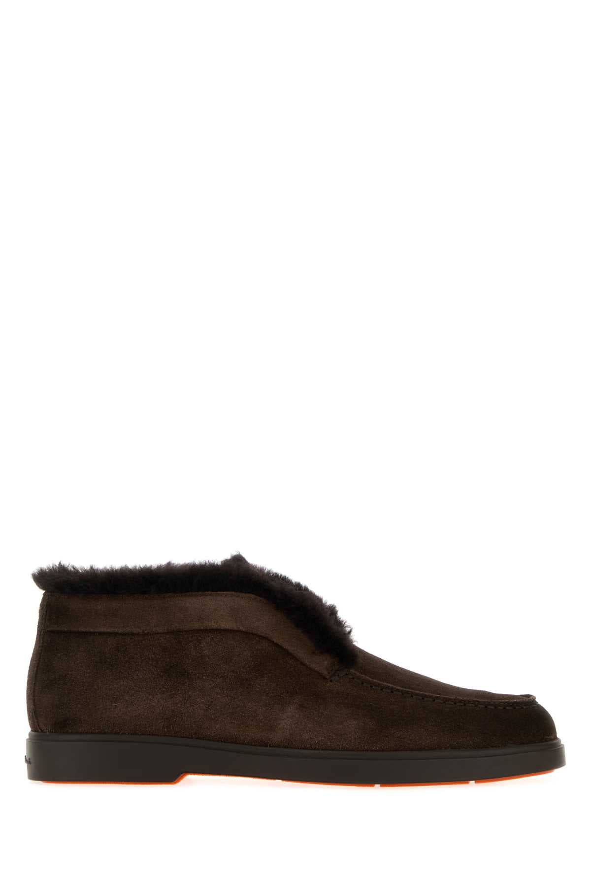 Santoni Women Dark Brown Suede Fortune Loafers SANTONI