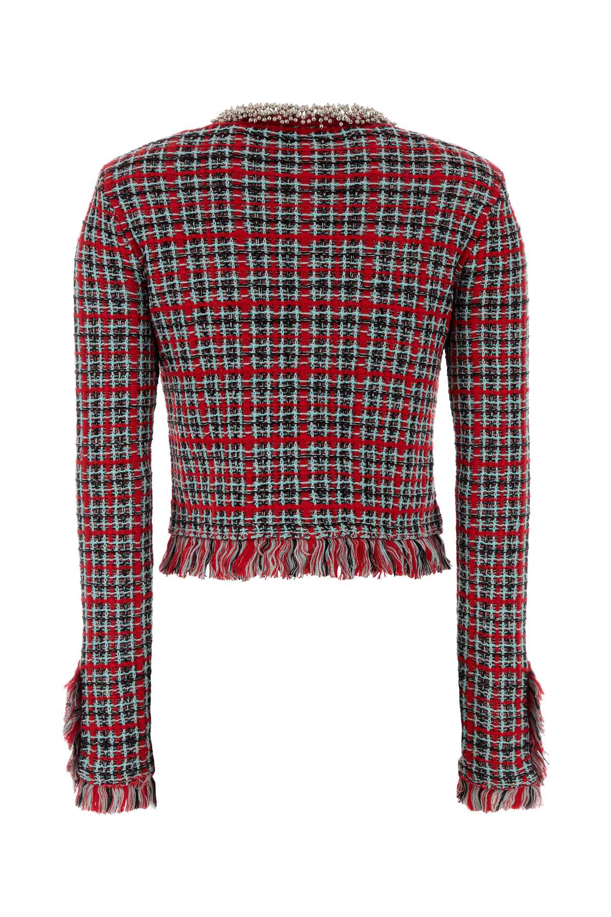 Self Portrait Women Red Check Frayed Knit Jacket SELF-PORTRAIT