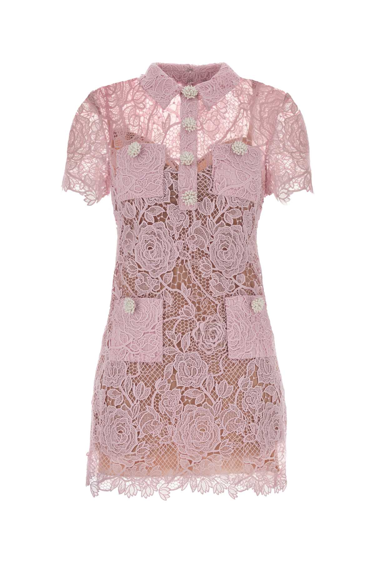 Self Portrait Women Pink Lace Button Down Mini Dress SELF-PORTRAIT