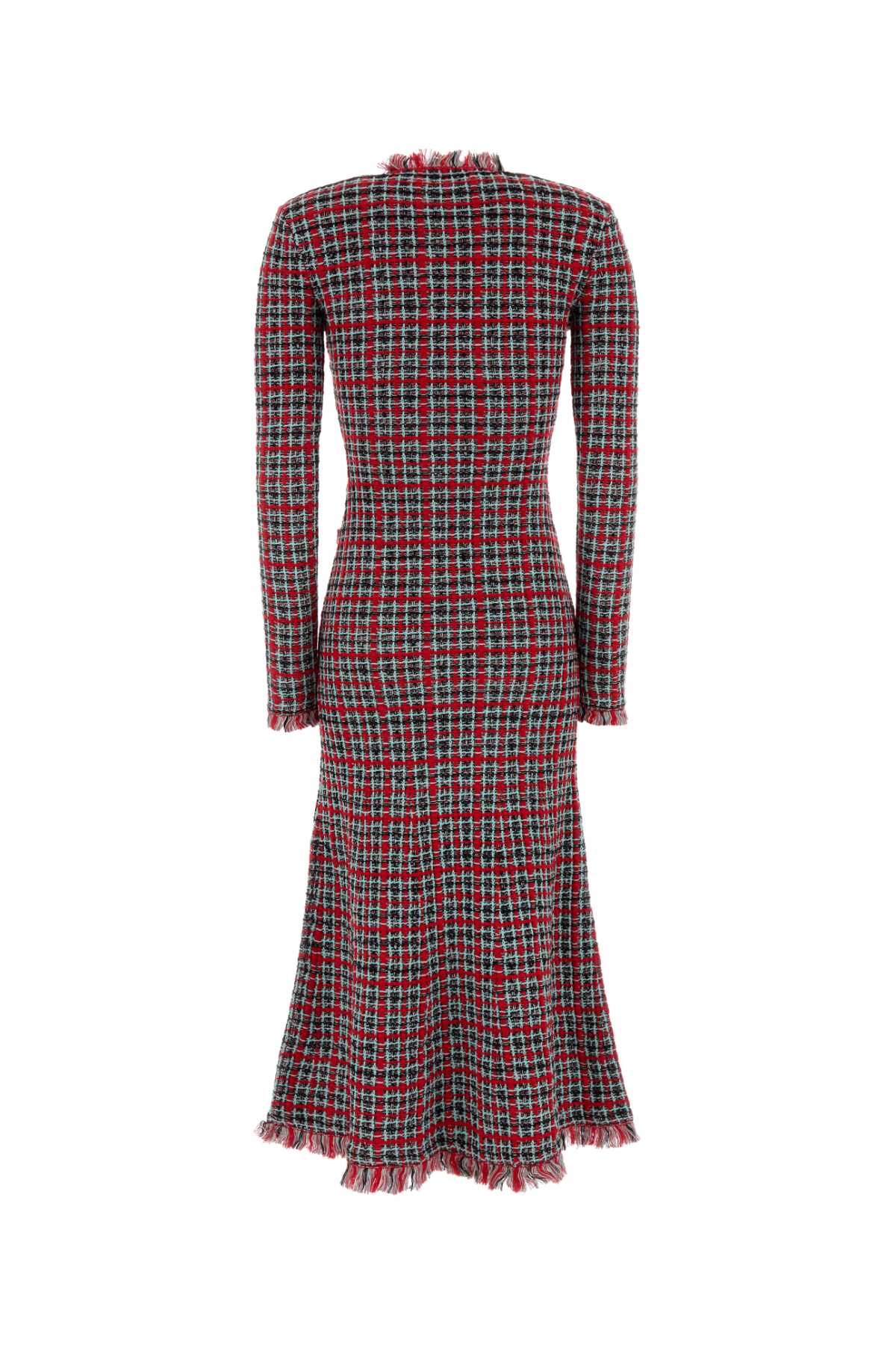 Self Portrait Women Red Check Frayed Knit Midi Dress SELF-PORTRAIT