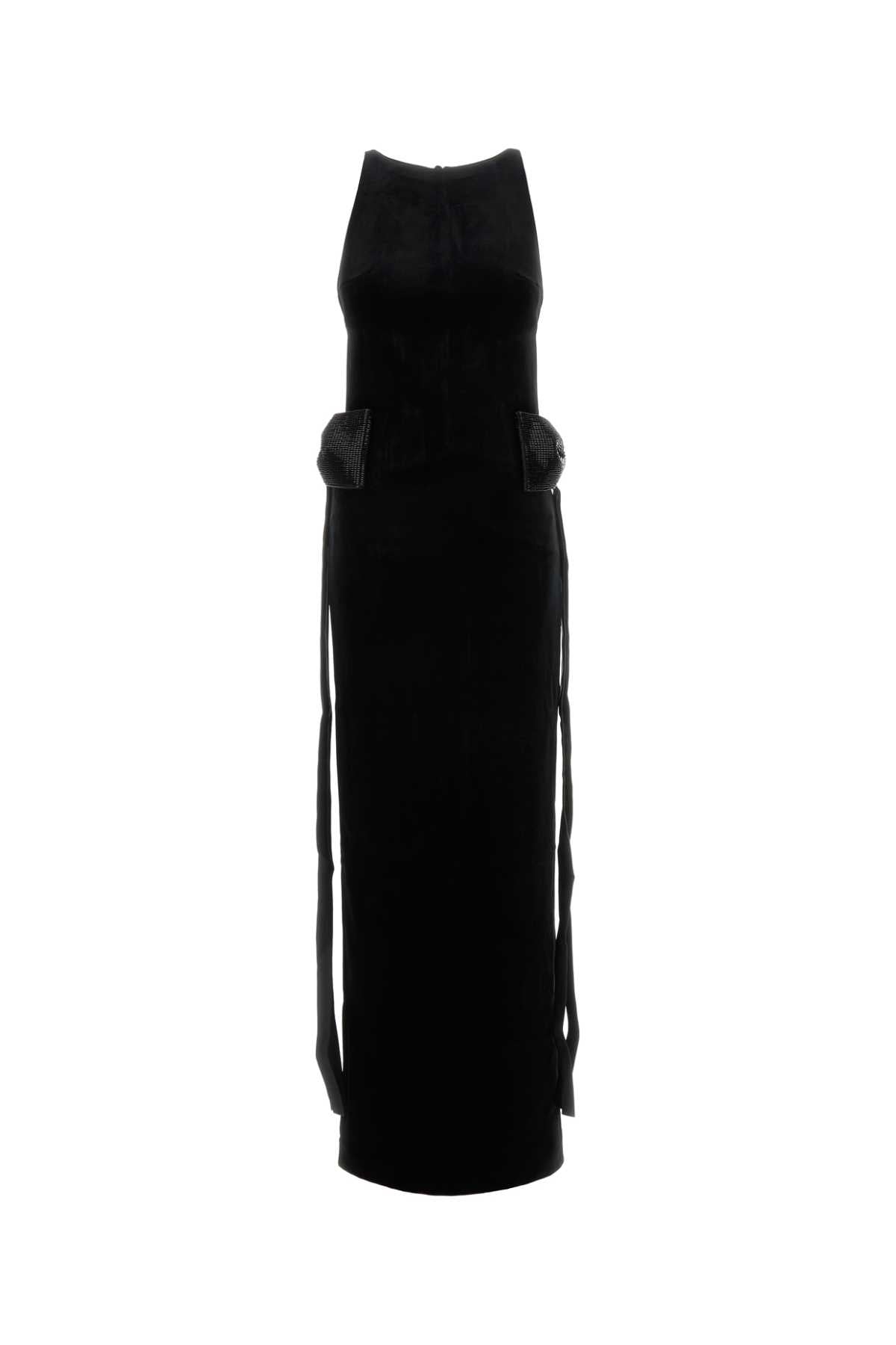 Self Portrait Women Black Stretch Velvet Long Dress SELF-PORTRAIT