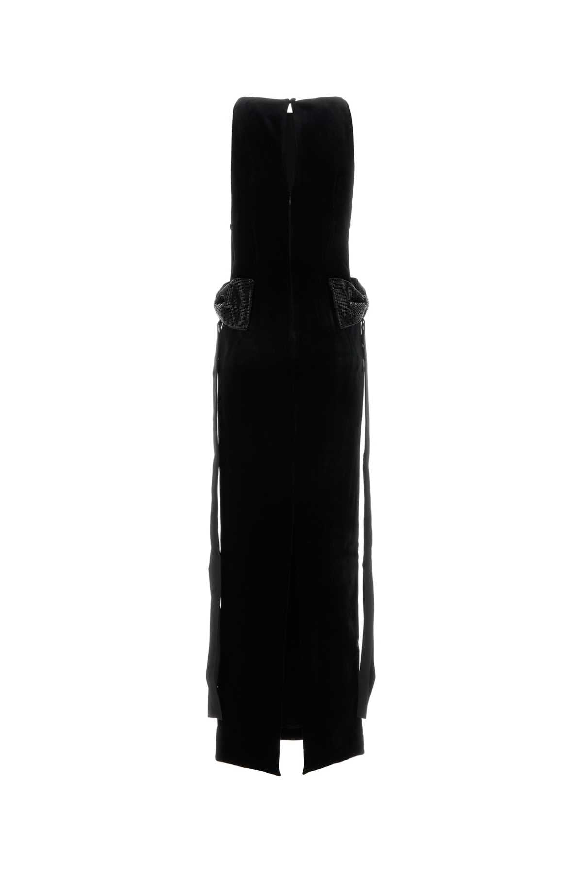 Self Portrait Women Black Stretch Velvet Long Dress SELF-PORTRAIT