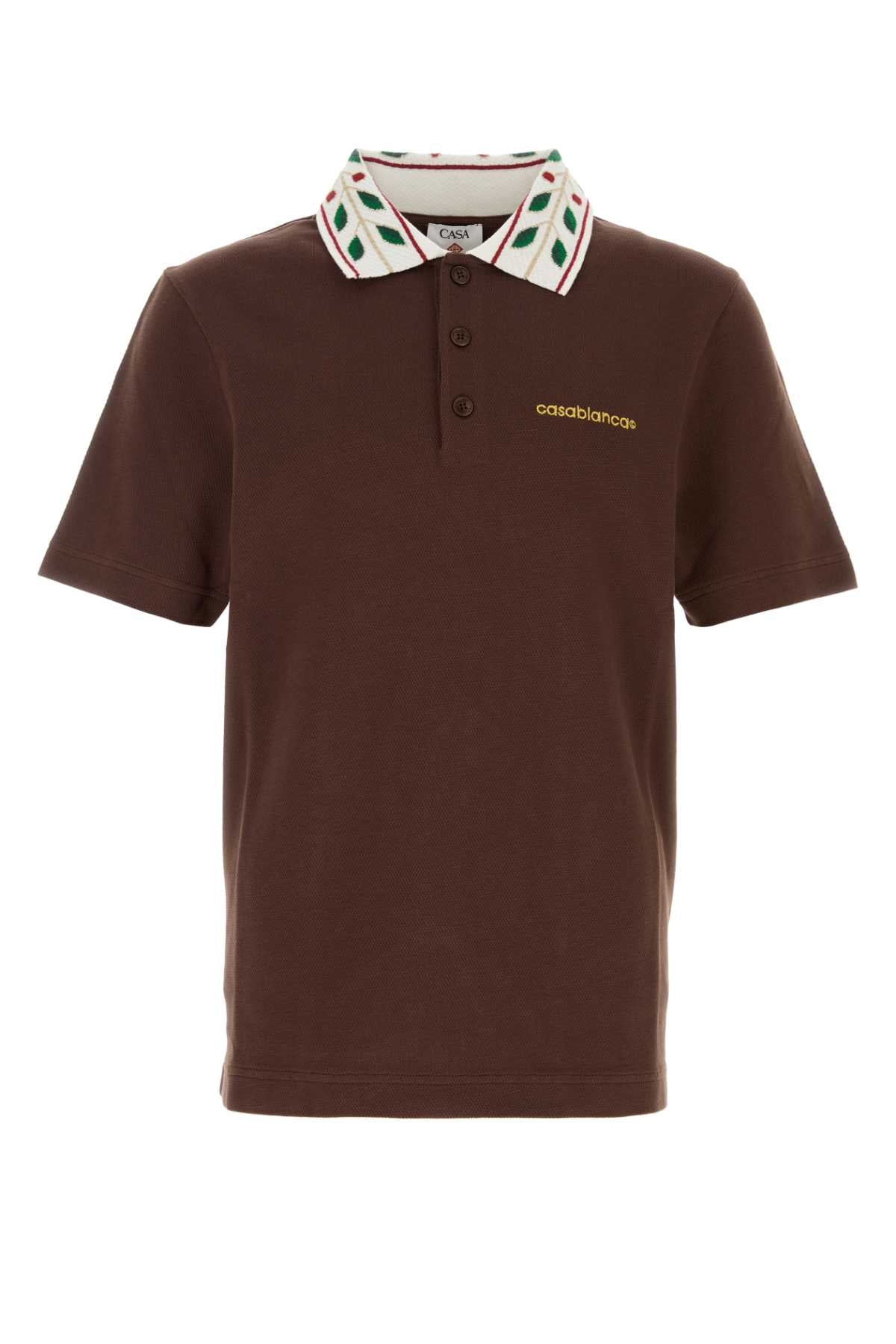 Casablanca Men Brown Piquet Polo Shirt CASABLANCA
