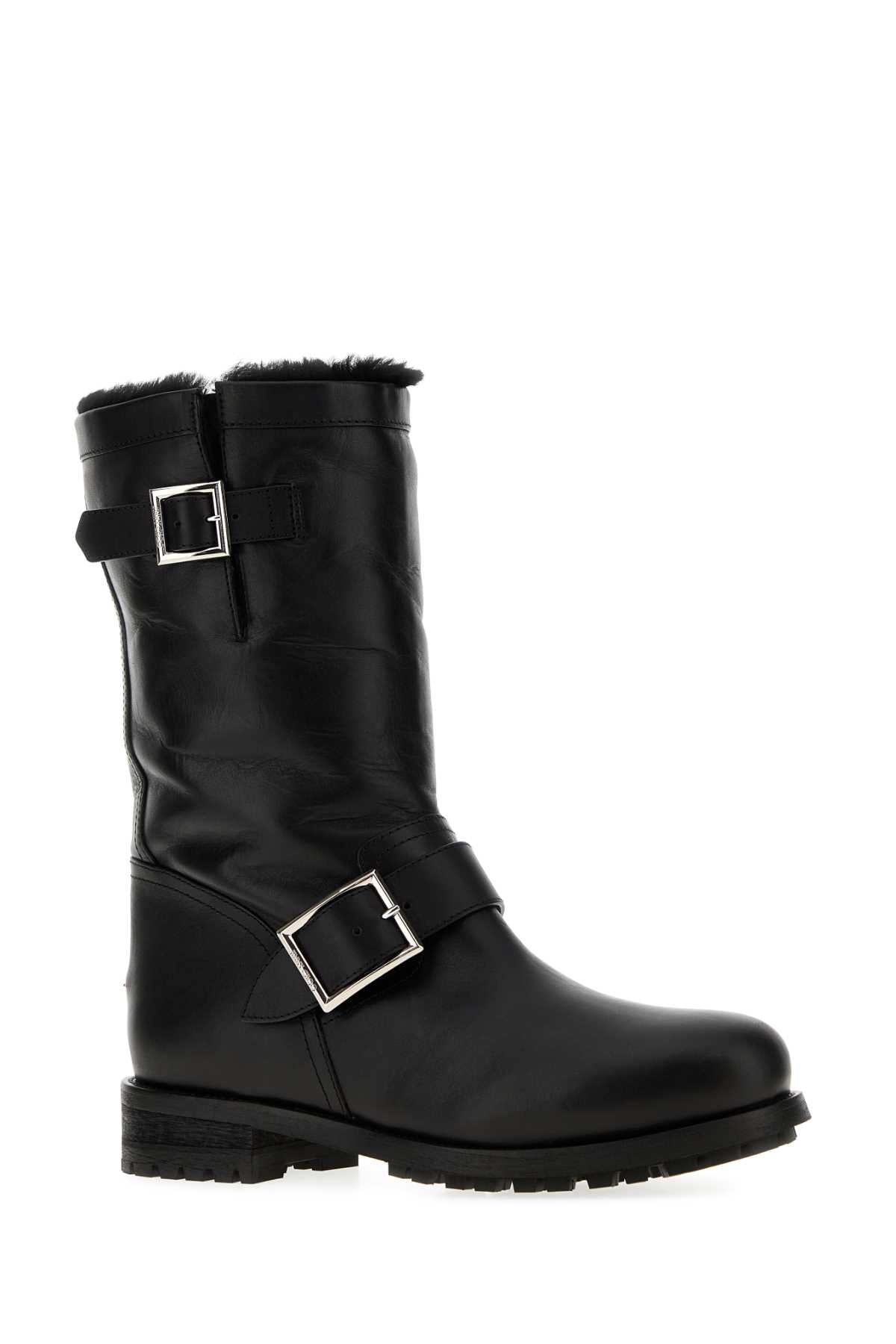 Jimmy Choo Women Black Leather Biker Boots JIMMY CHOO