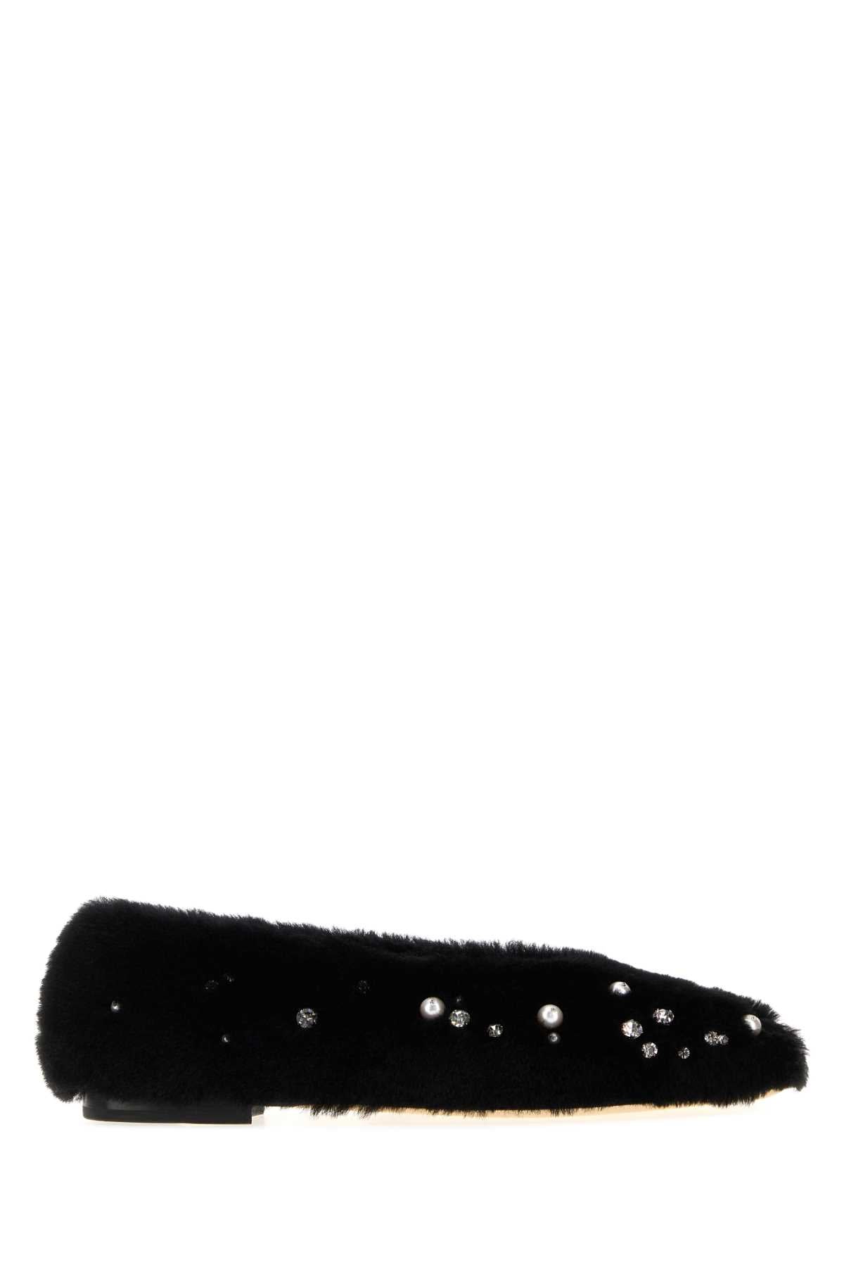 Jimmy Choo Women Black Fur Margot Ballerinas JIMMY CHOO