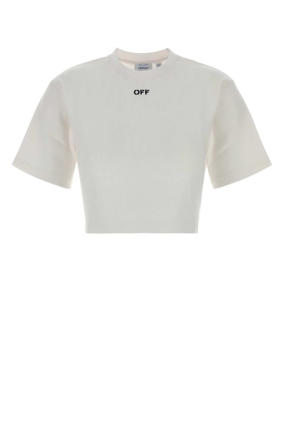 Off White Women White Stretch Cotton T-Shirt OFF-WHITE
