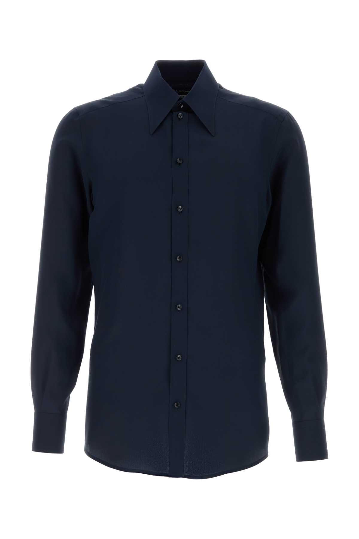 Dolce & Gabbana Men Navy Blue Crepe Shirt DOLCE & GABBANA