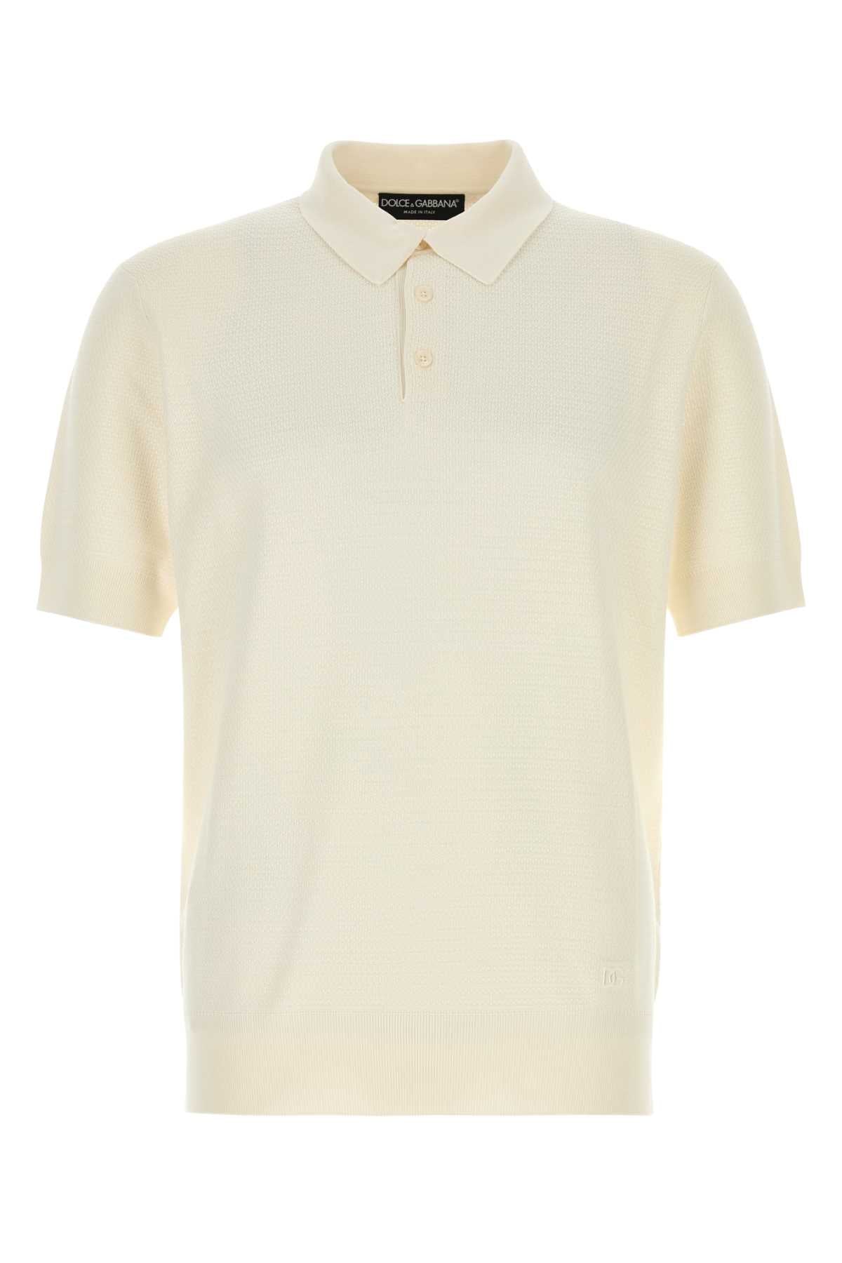 Dolce & Gabbana Men Ivory Silk Polo Shirt DOLCE & GABBANA