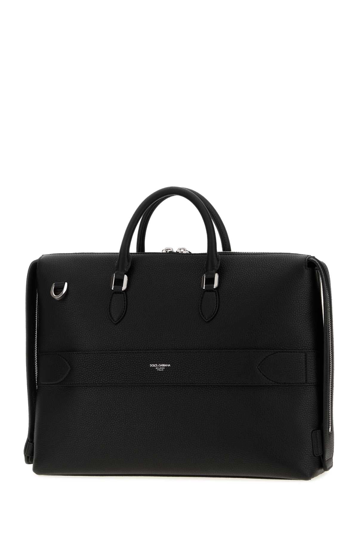 Dolce & Gabbana Men Black Leather Vittoria Briefcase DOLCE & GABBANA