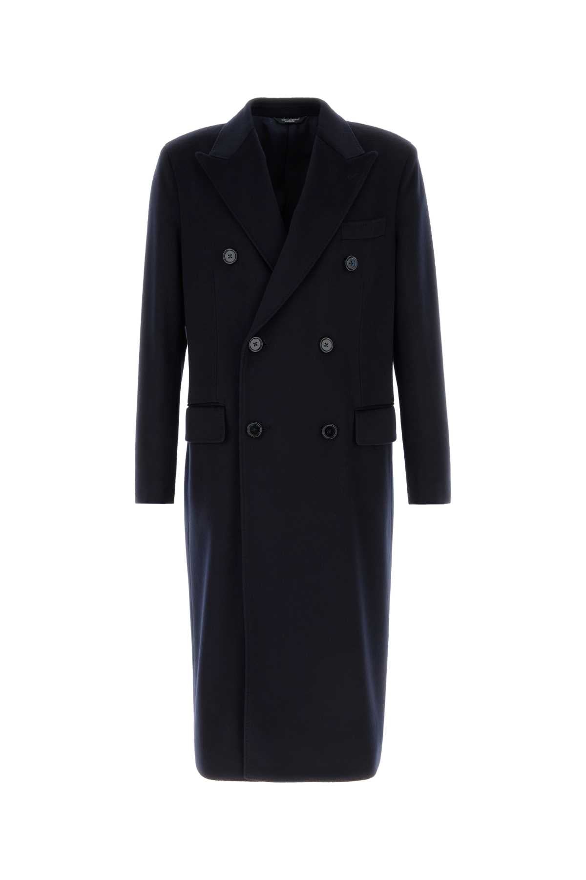 Dolce & Gabbana Men Midnight Blue Wool Coat DOLCE & GABBANA