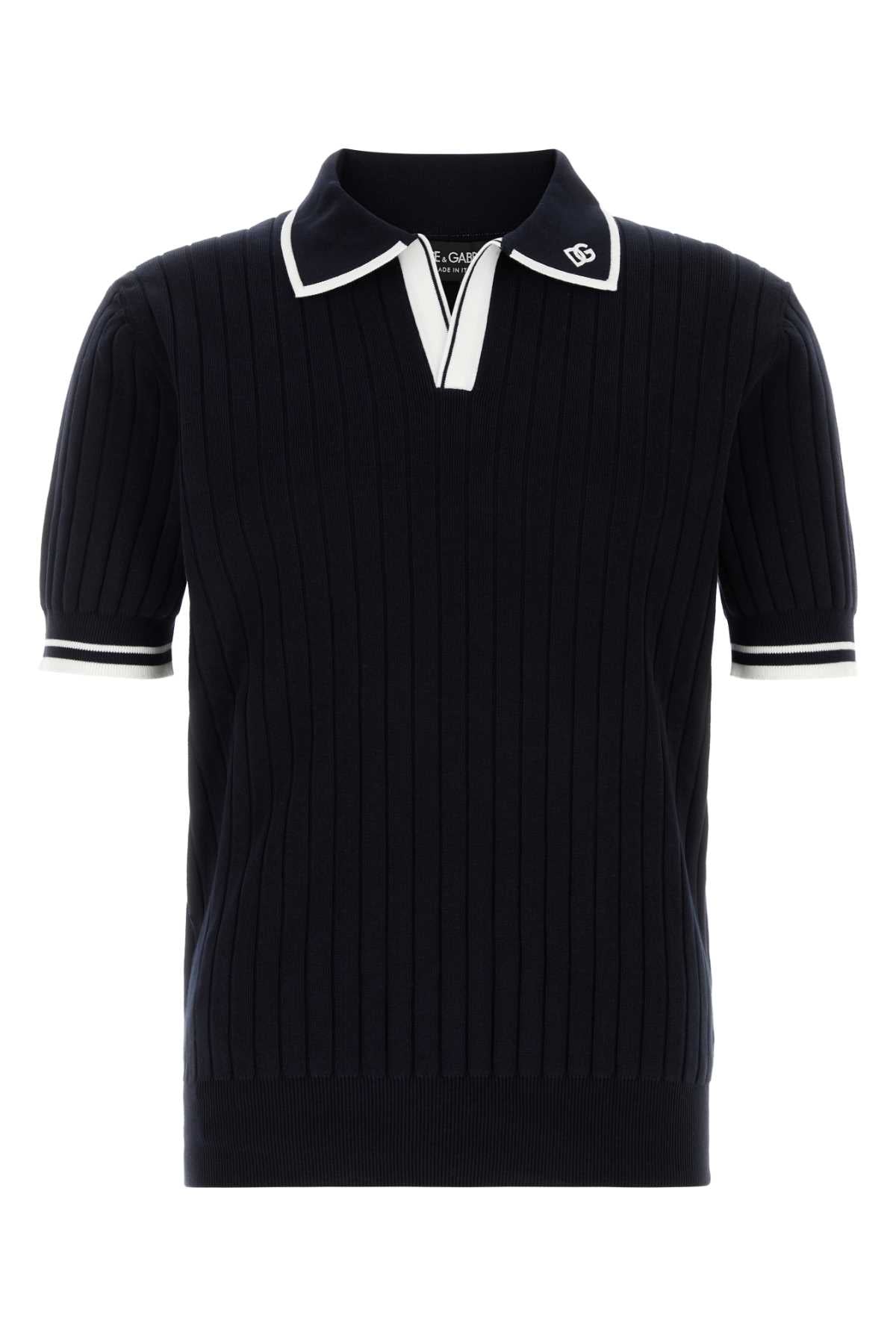Dolce & Gabbana Men Midnight Blue Knit Polo Shirt DOLCE & GABBANA