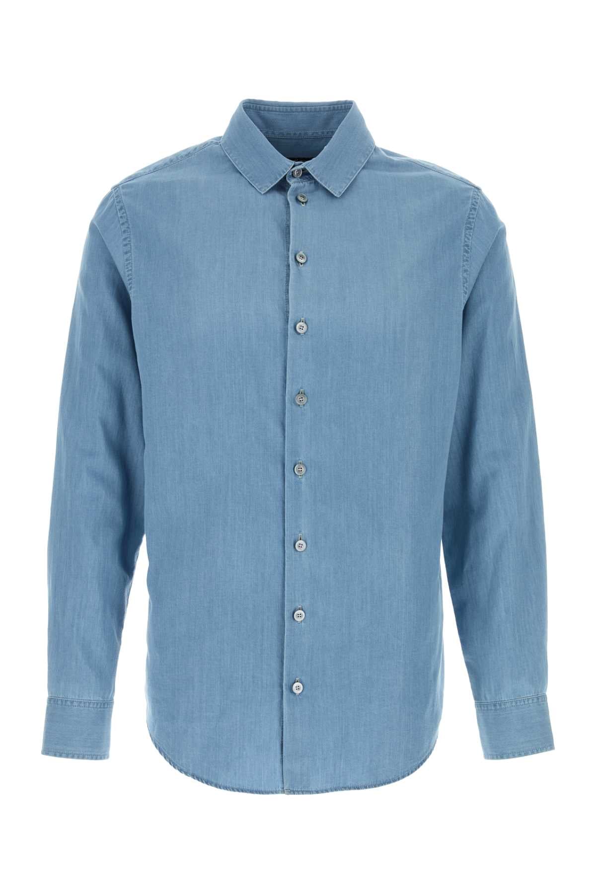 Giorgio Armani Men Light-Blue Chambray Shirt GIORGIO ARMANI