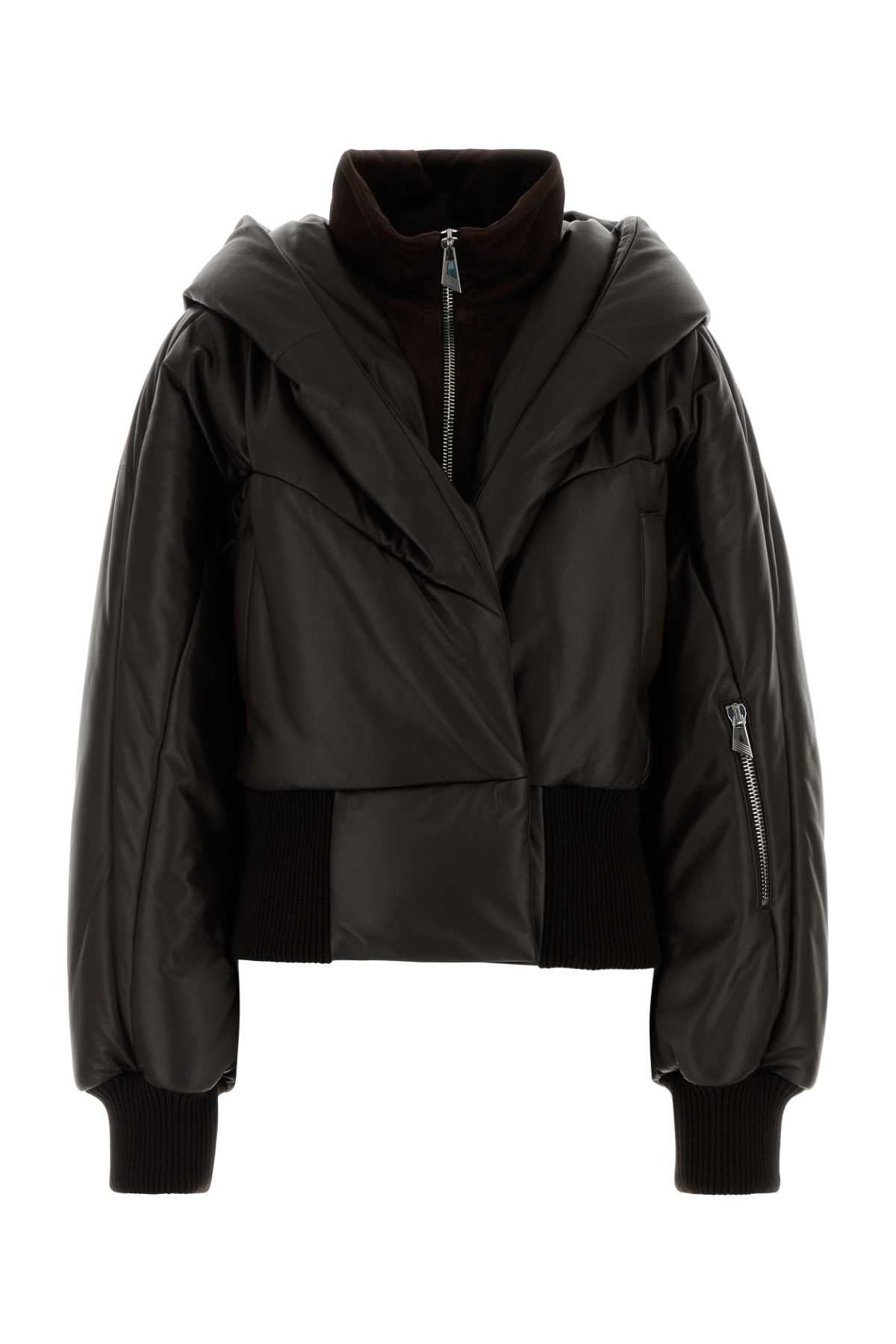 The Attico Women Chocolate Leather Bomber Jacket THE ATTICO