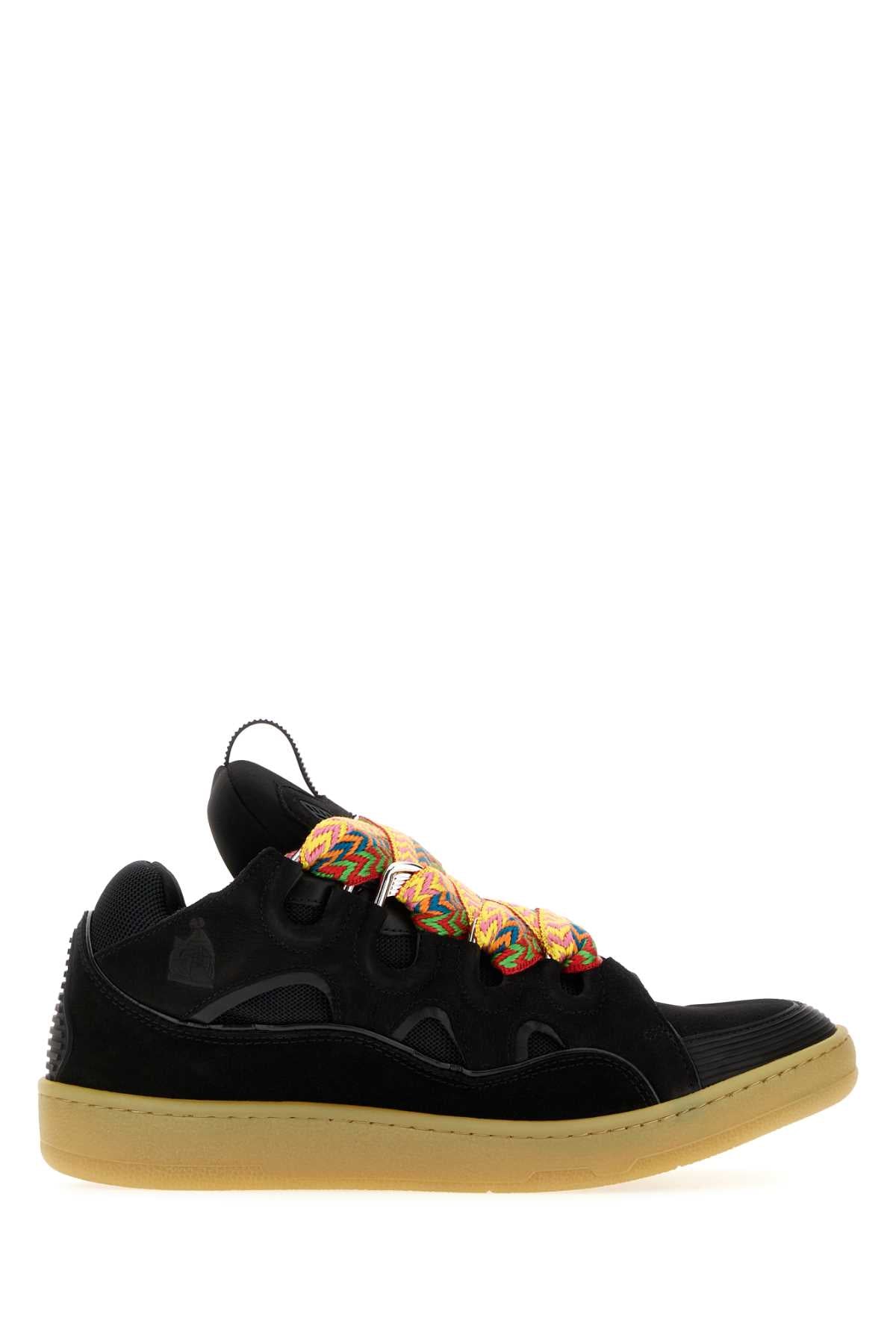 Lanvin Men Black Leather And Fabric Curb Sneakers