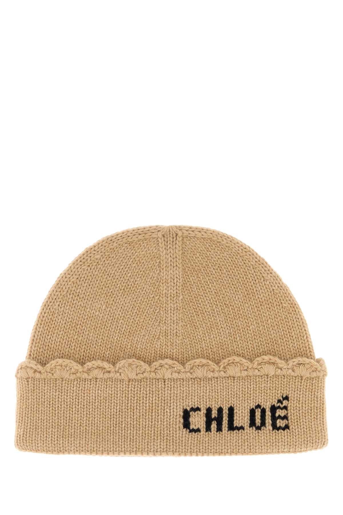 Chloe Women Beige Wool Beanie Hat CHLOE
